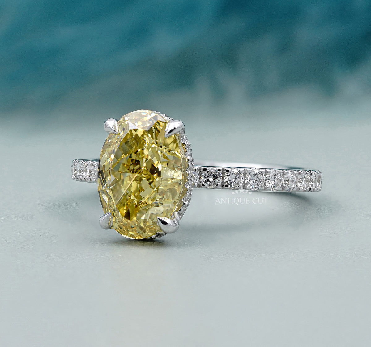 Lab-grown yellow diamond pavé engagement ring