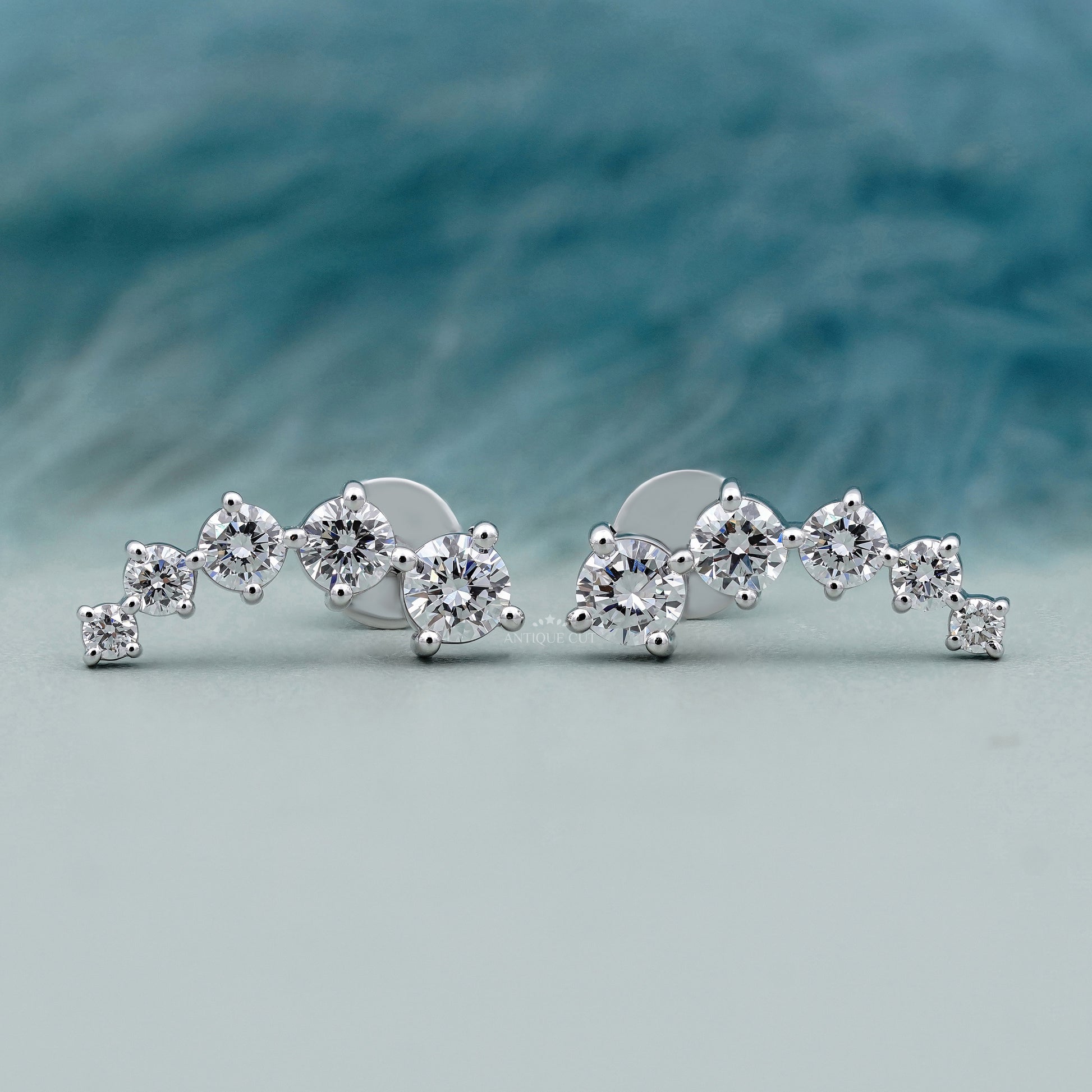 1.42tcw Round Lab Grown Diamond Curve Earring, EF Color, VS Clarity - IGI Certified