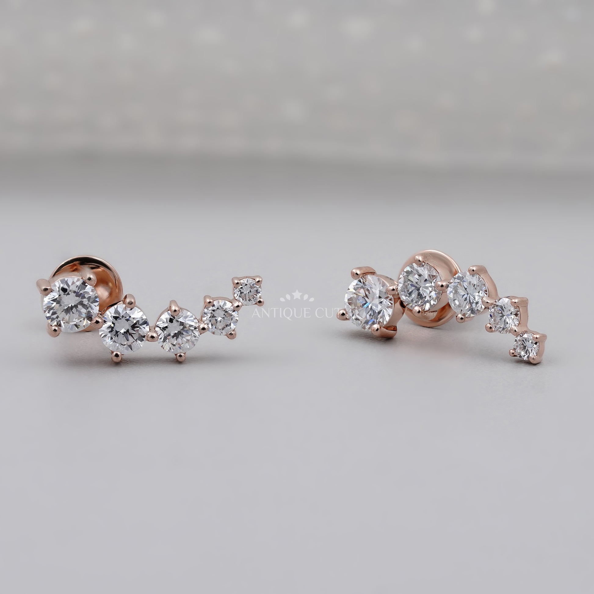 1.42tcw Round Lab Grown Diamond Curve Earring, EF Color, VS Clarity - IGI Certified