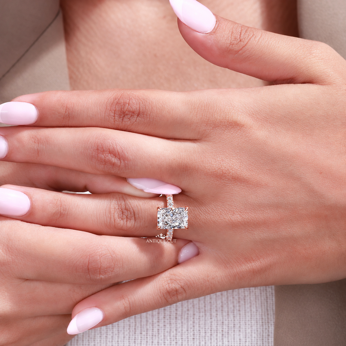 4.00 Carat Radiant Cut Diamond Pave Ring with Hidden Halo | IGI Certified