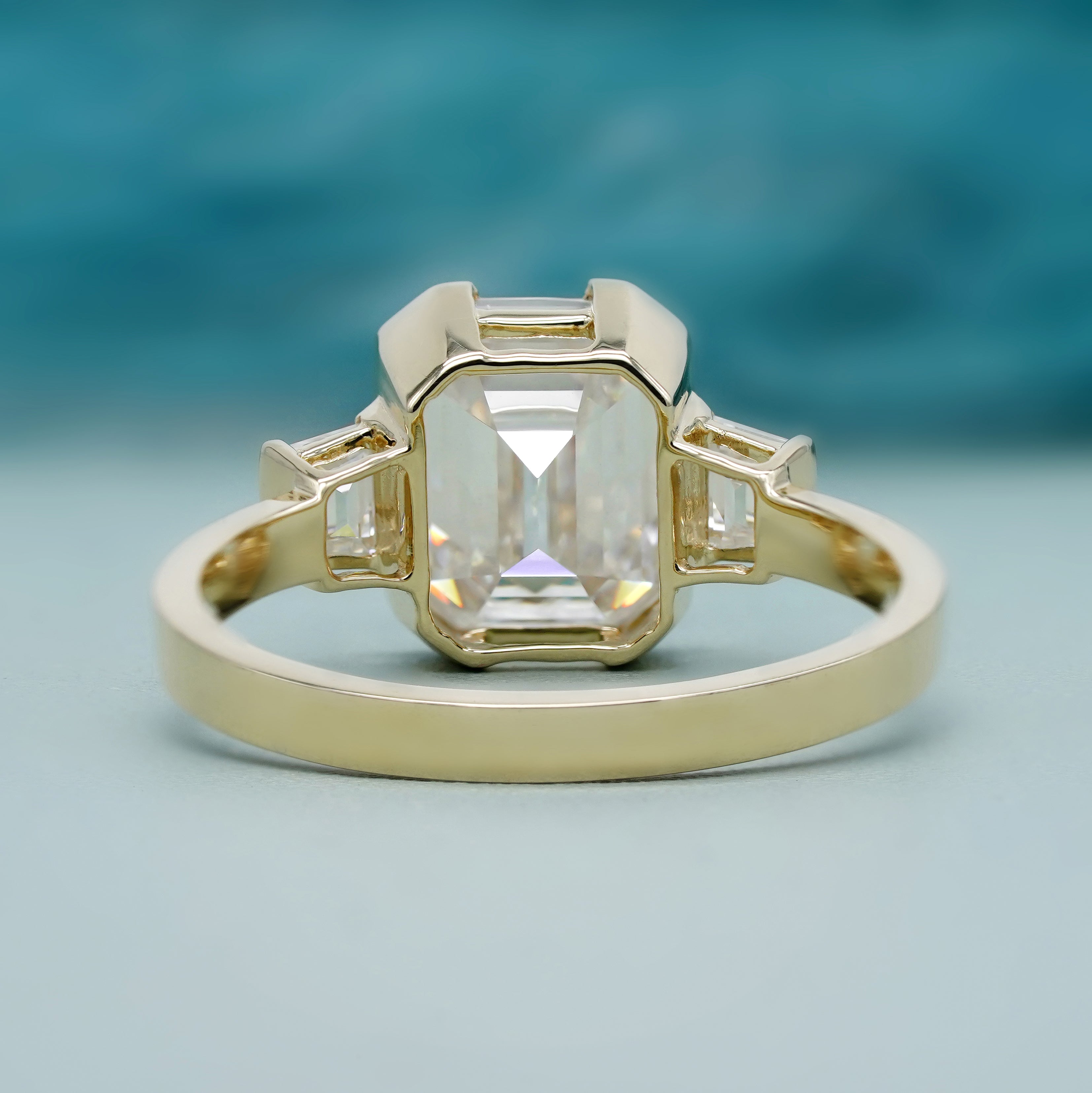Emerald 4.00tcw Lab Grown Diamond Half Bezel Engagement Ring, D-E-F Color, VVS-VS Clarity