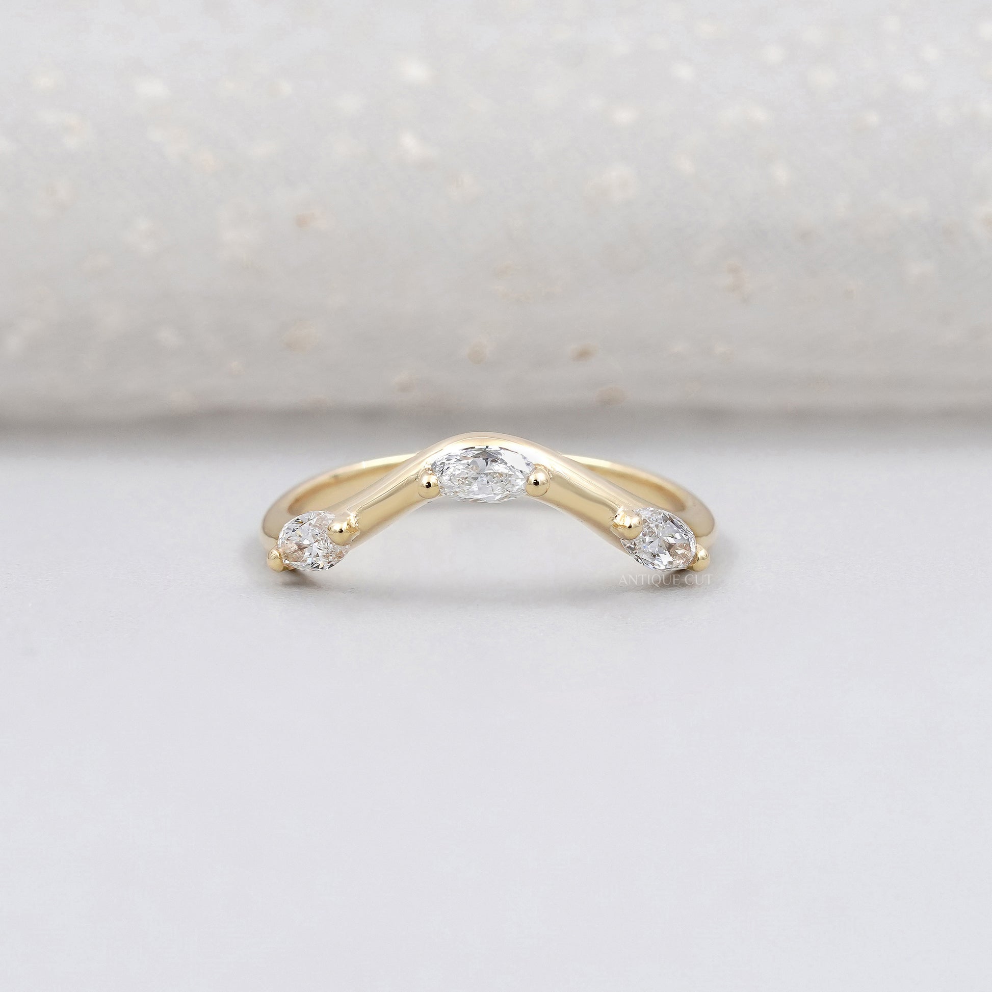 Marquise 0.33tcw Lab Grown Diamond Curved Wedding Band | Chevron Contour Ring | EF Color | VS Clarity