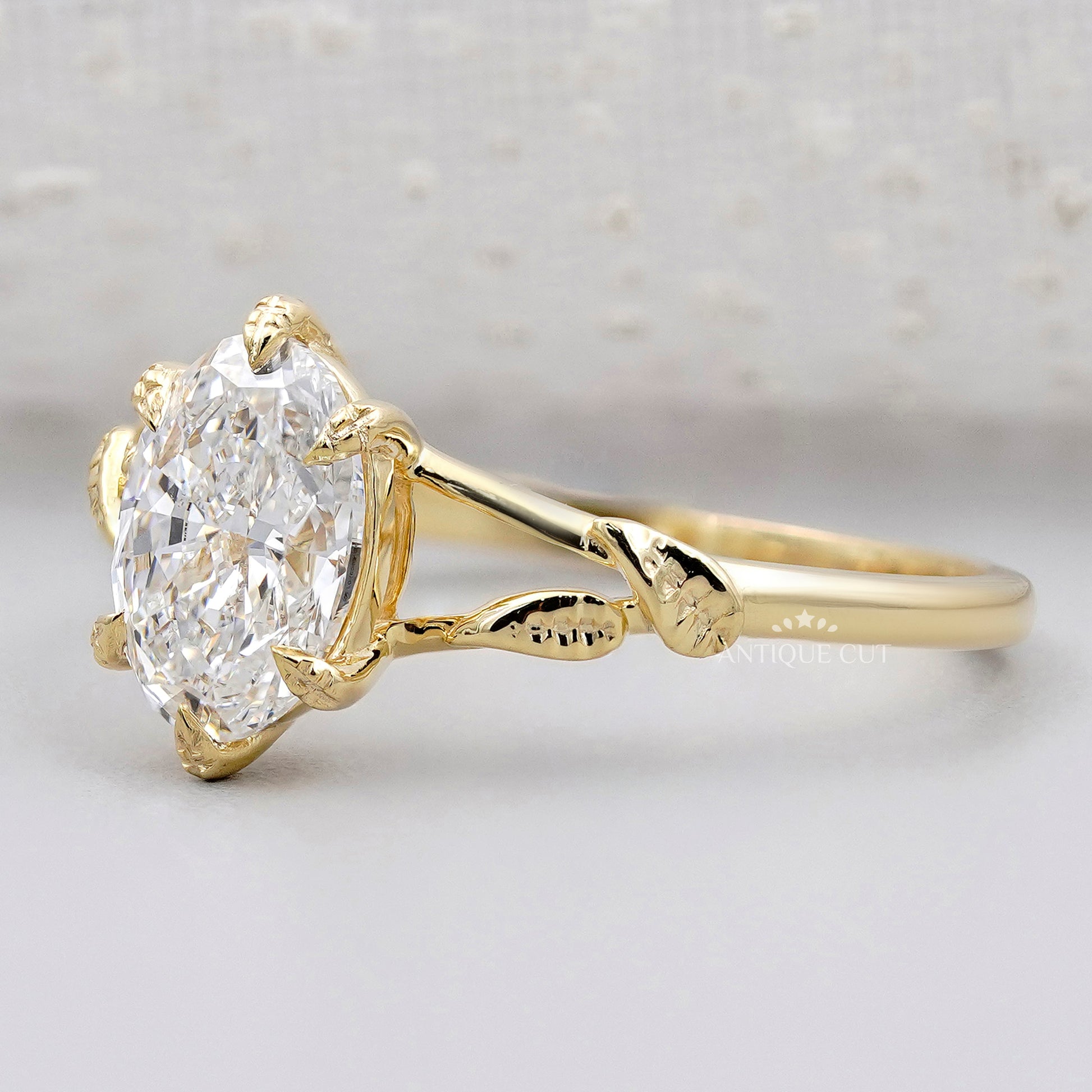 Floral Leaf Design With Vintage Oval Diamond Ring