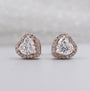 Heart cut diamond stud earrings with halo setting in rose gold