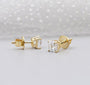 Asscher Cut Diamond Stud Earrings shown as classic solitaire studs