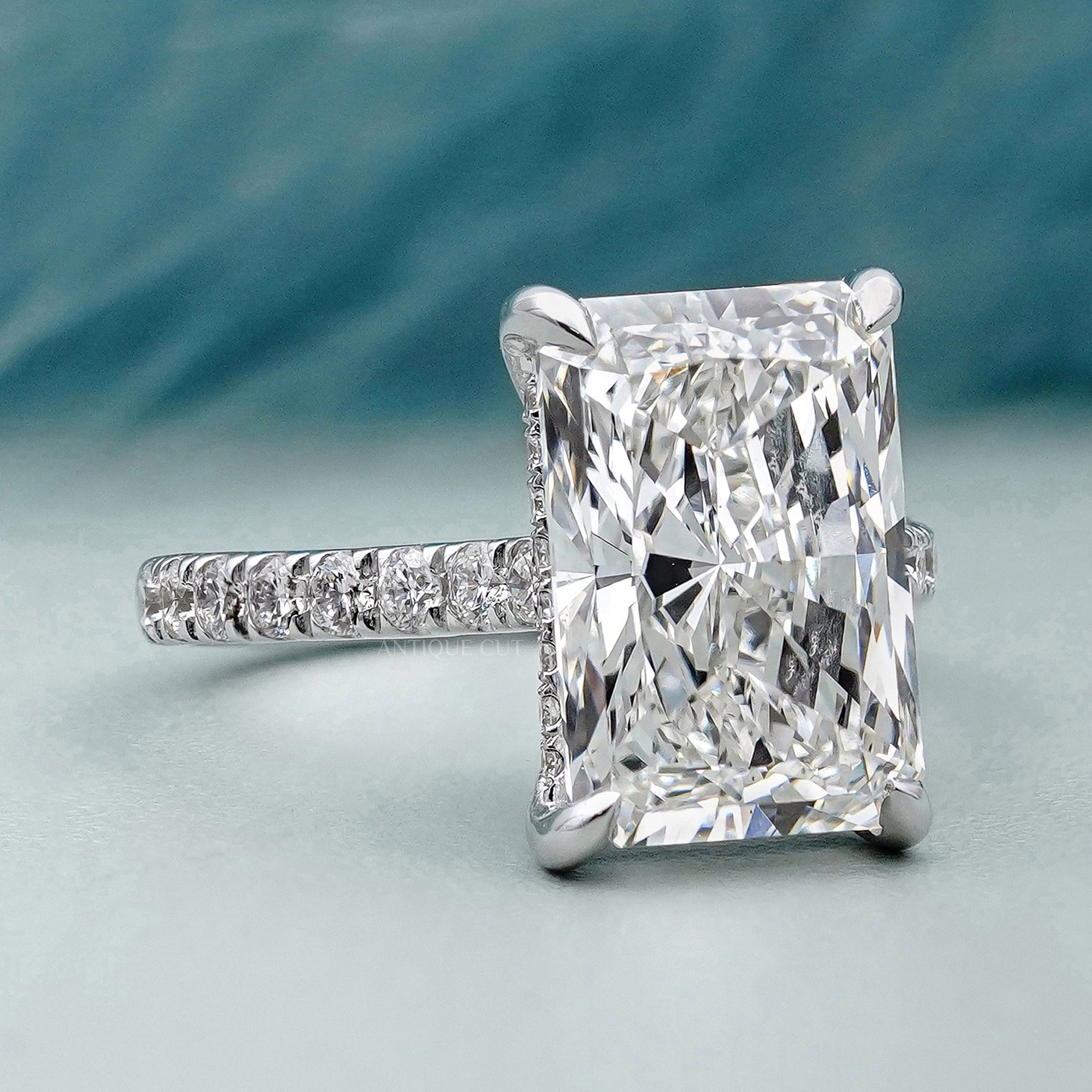 White gold radiant cut lab grown diamond ring