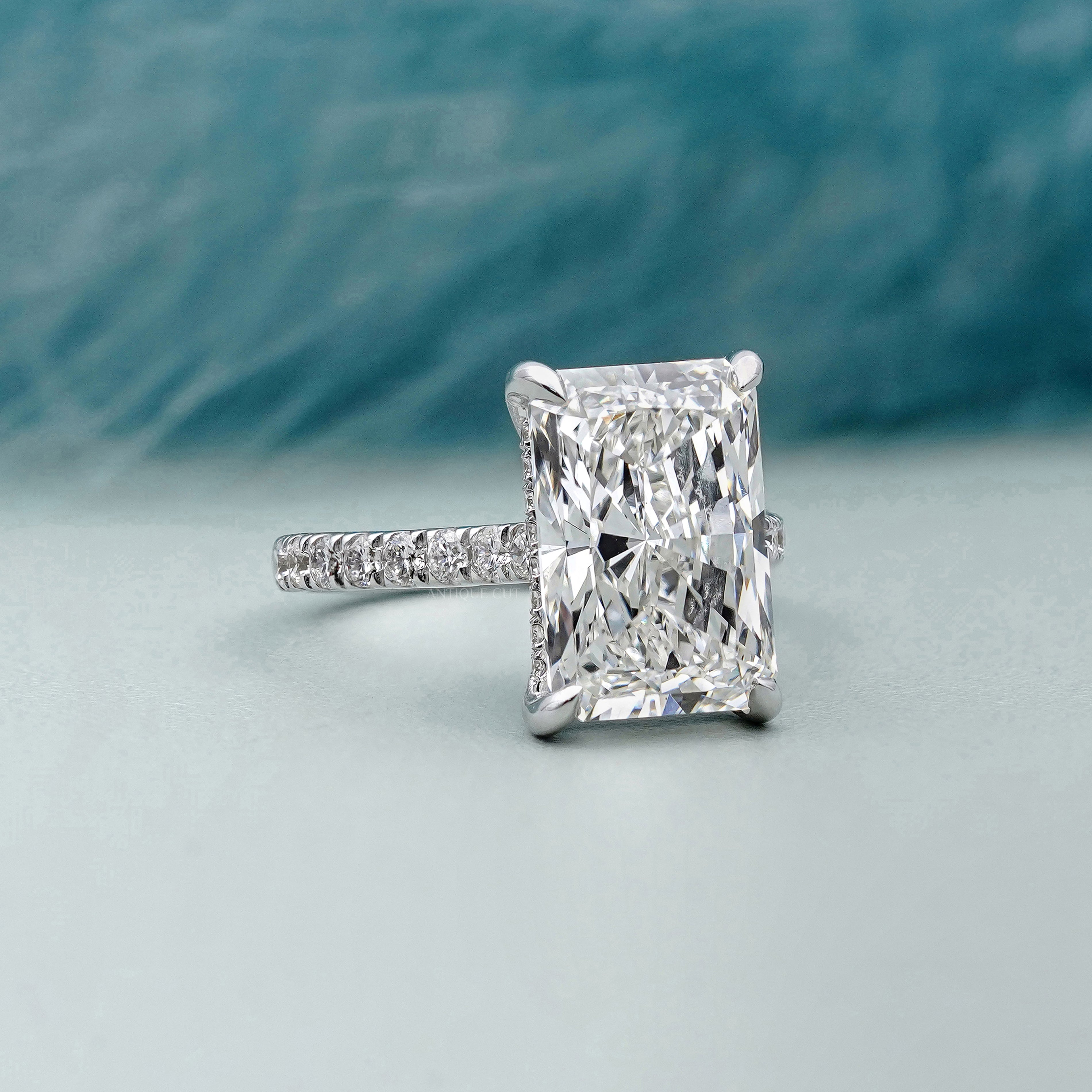 White gold radiant cut lab grown diamond ring