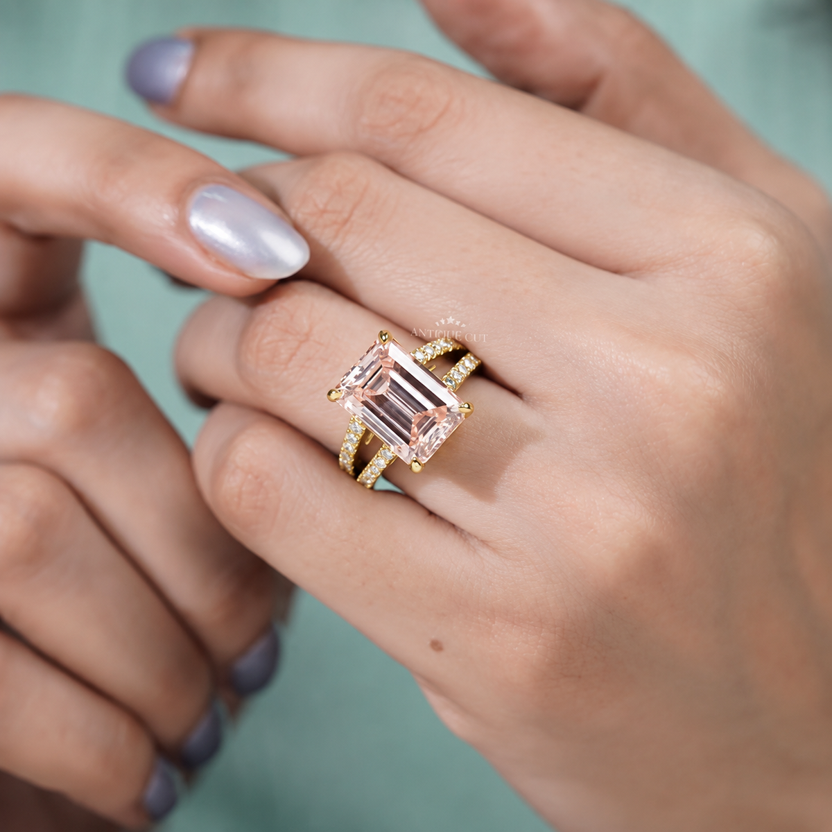 10.0 Carat Lab Grown Diamond Emerald Cut Split Shank Engagement Ring