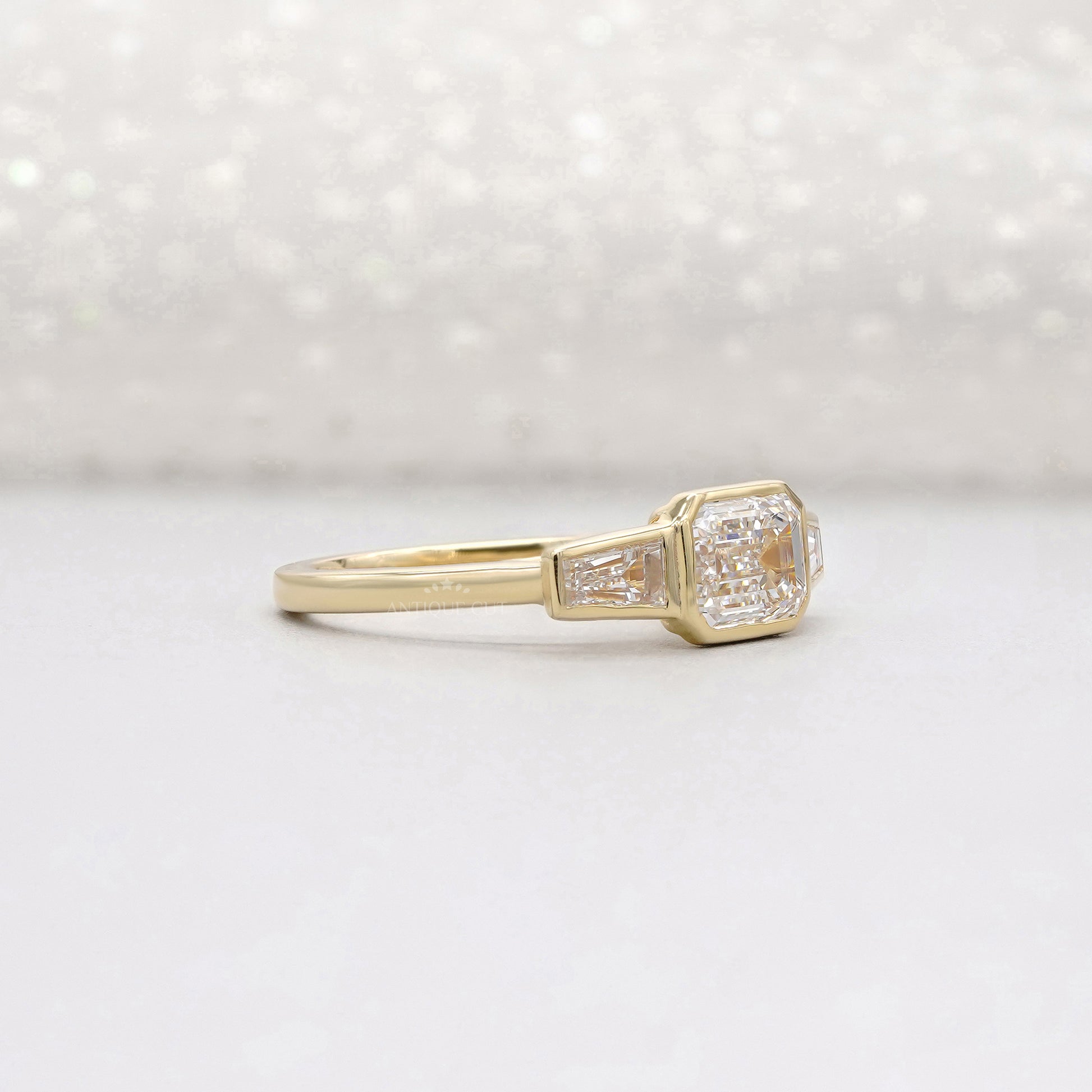 Emerald 2.20tcw Lab Grown Diamond Three Stone Engagement Ring in Yellow Gold