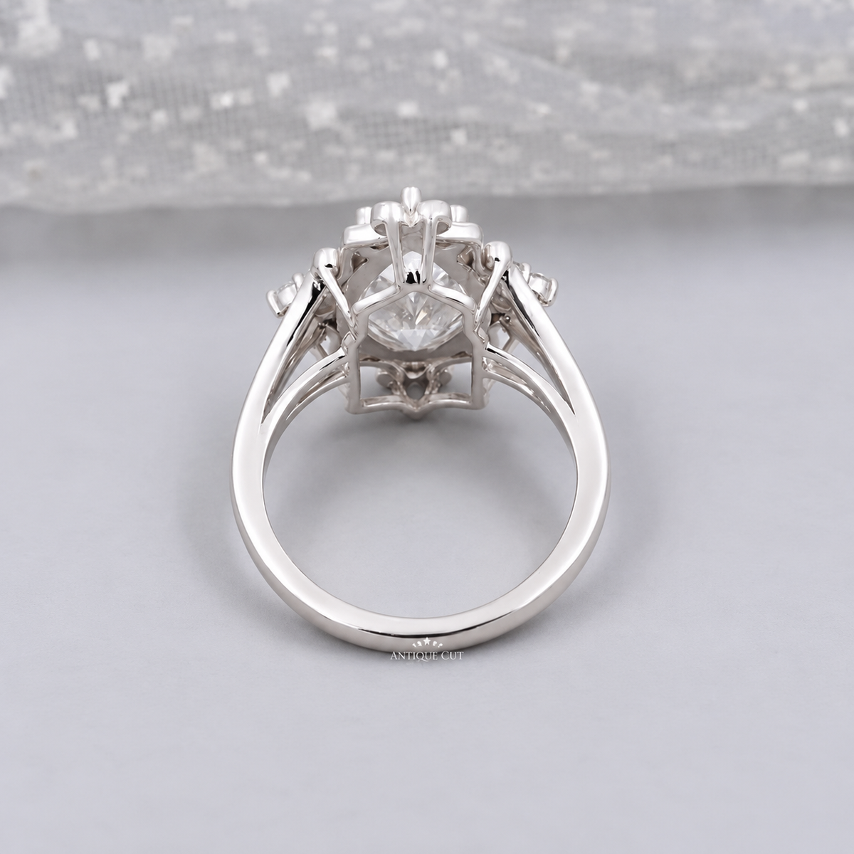 3.5 Carat Lab Grown Pear Cut Vintage Engagement Ring in Yellow Gold