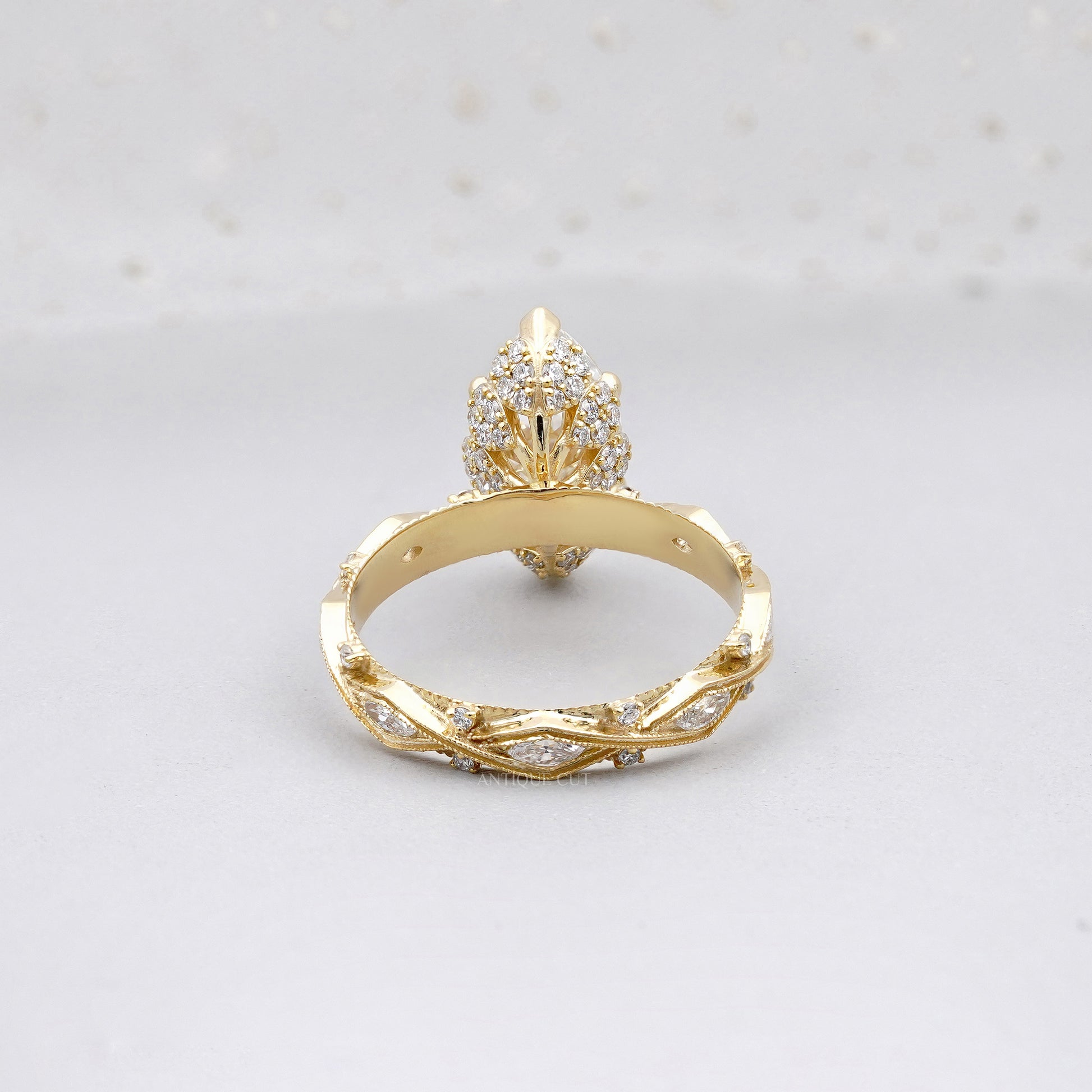 Marquise 3.16tcw Lab Grown Diamond Vintage Engagement Ring | Side Stone Antique Band | D–F Color | VVS–VS Clarity | IGI Certified