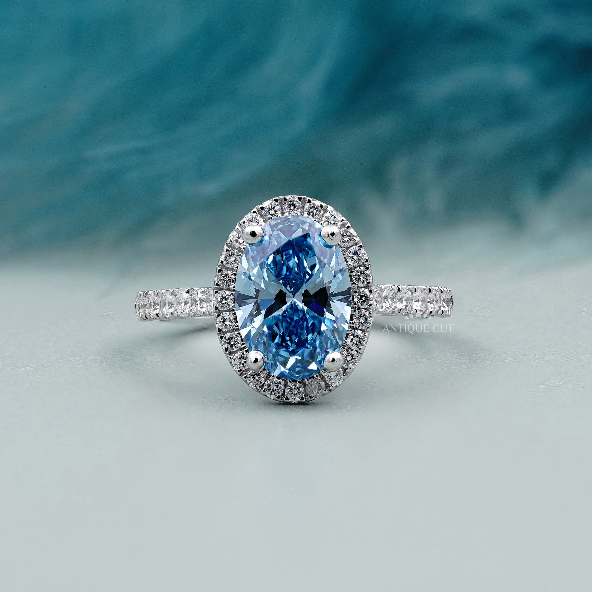 2.50tcw Fancy Blue Oval Diamond Ring | Oval Halo Diamond Ring | Luxury Proposal Ring