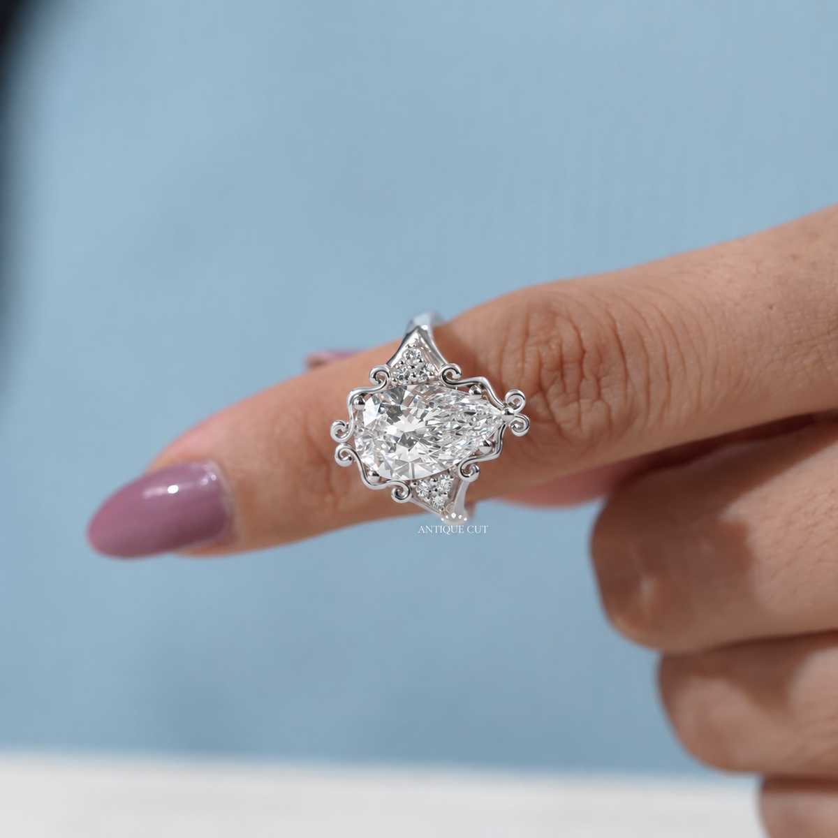 3.5 Carat Lab Grown Pear Cut Vintage Engagement Ring in Yellow Gold