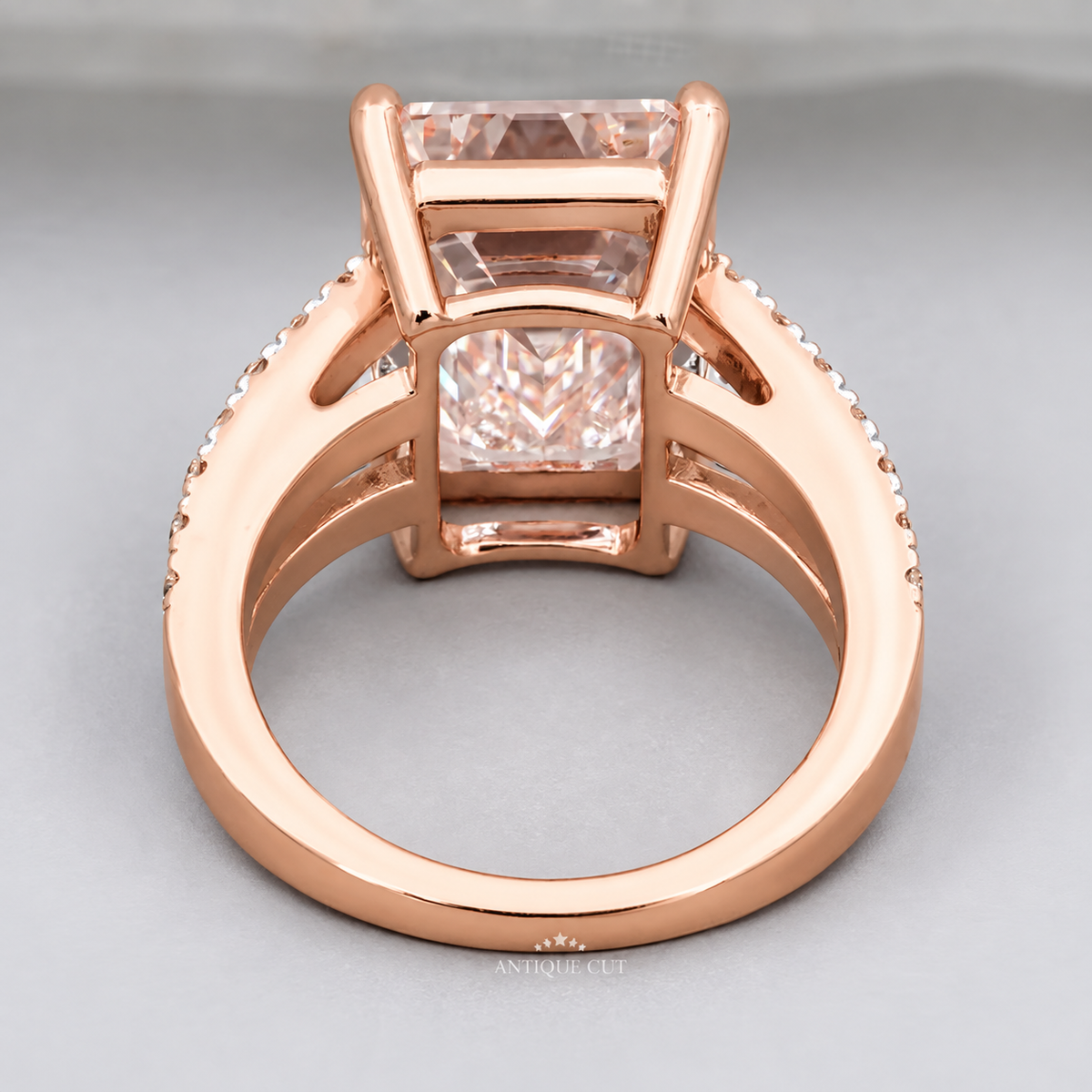 10.0 Carat Lab Grown Diamond Emerald Cut Split Shank Engagement Ring