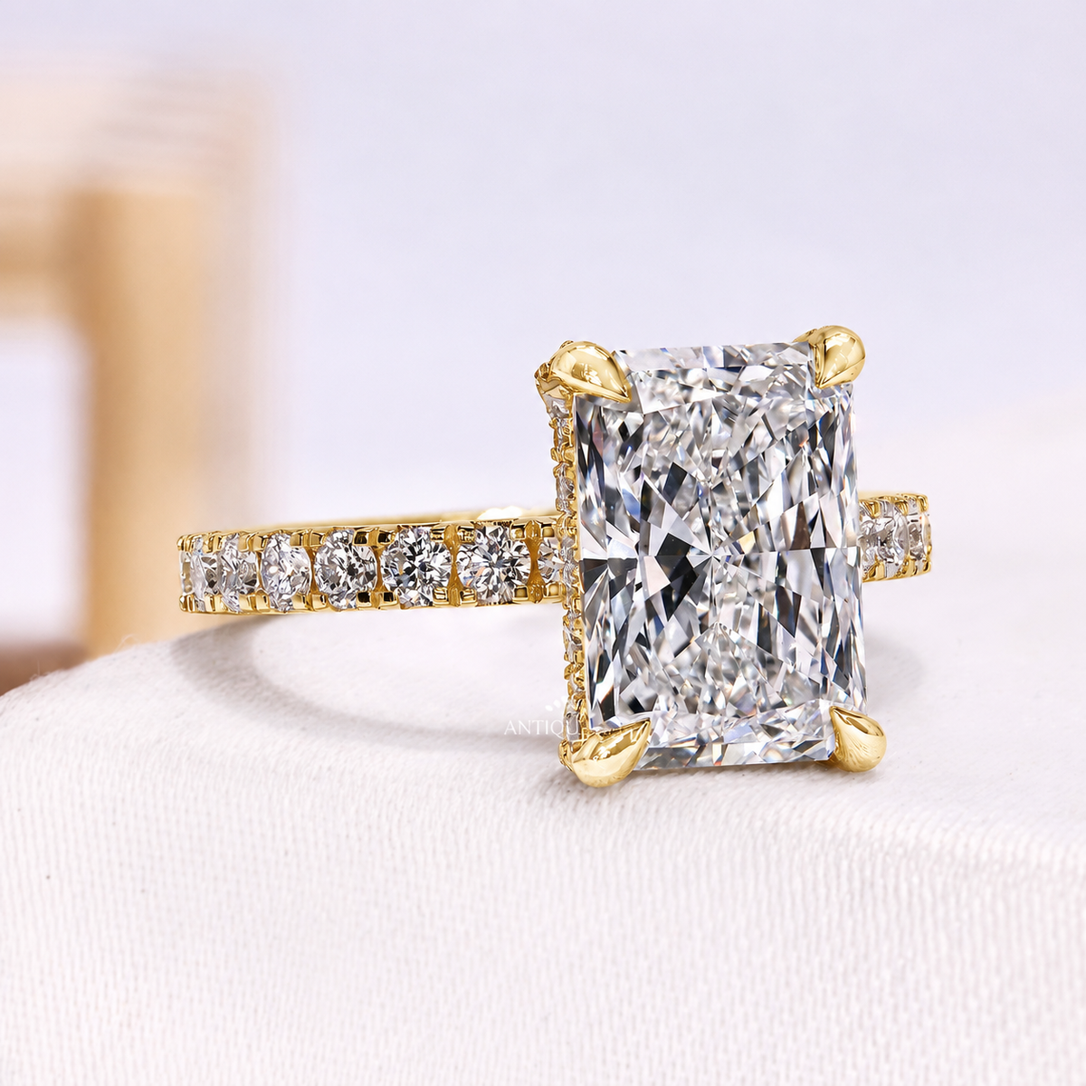 4.00 Carat Radiant Cut Diamond Pave Ring with Hidden Halo | IGI Certified
