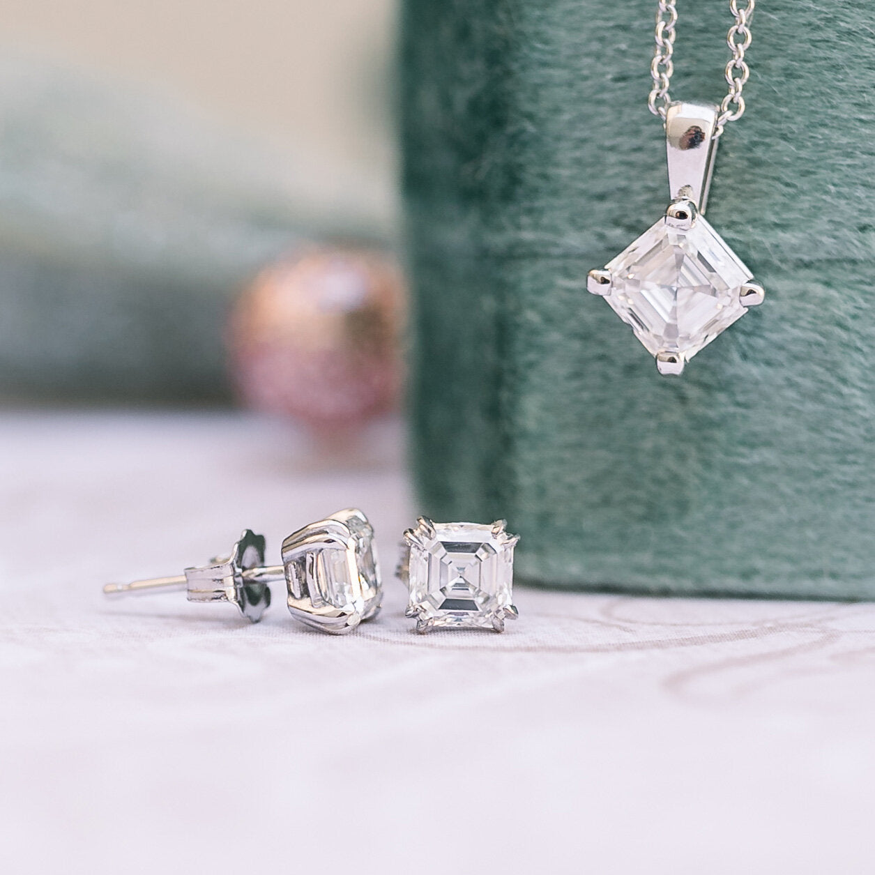 Asscher Lab Grown Diamond Double Prong Stud Solitaire Earrings, EF Color, VS Clarity, IGI Certified