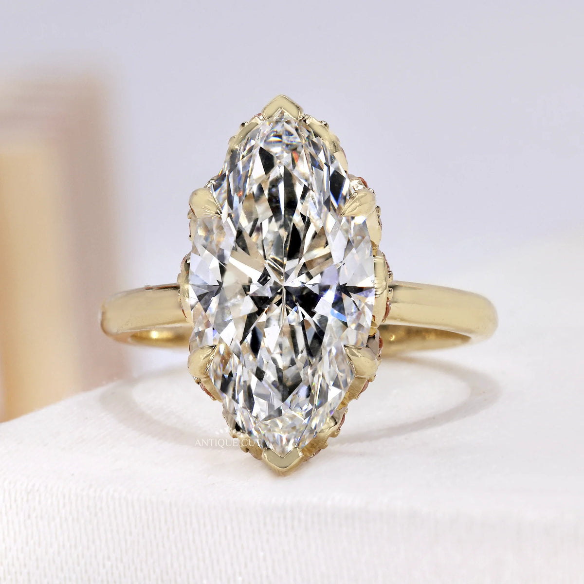 4.00 Carat Marquise Lab Grown Diamond Ring With Pink Accents | Floral Setting