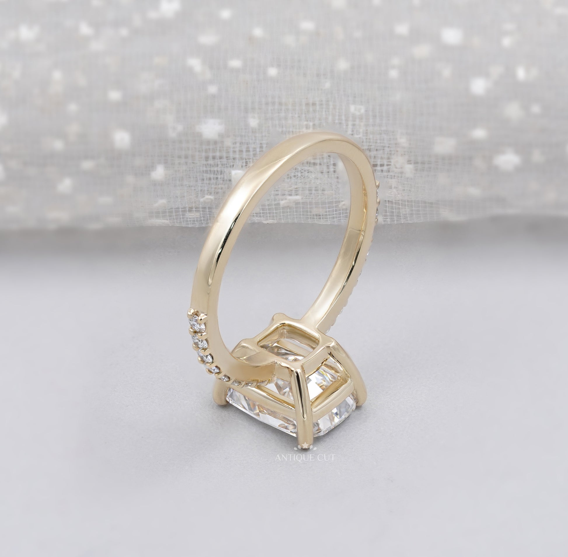 Cushion Cut Diamond Ring with Pave Band