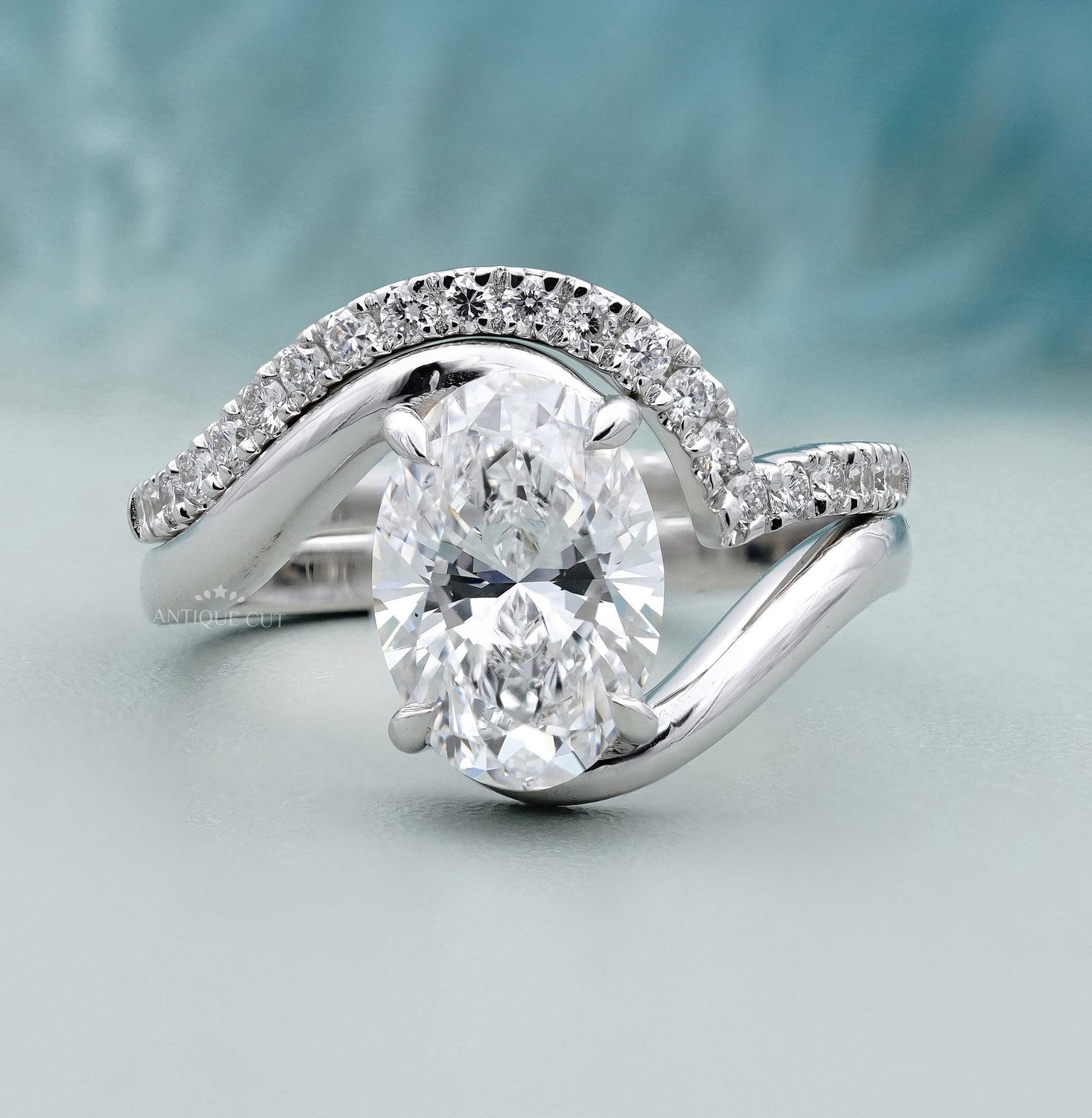 Oval bypass engagement ring with IGI certified lab grown diamond
