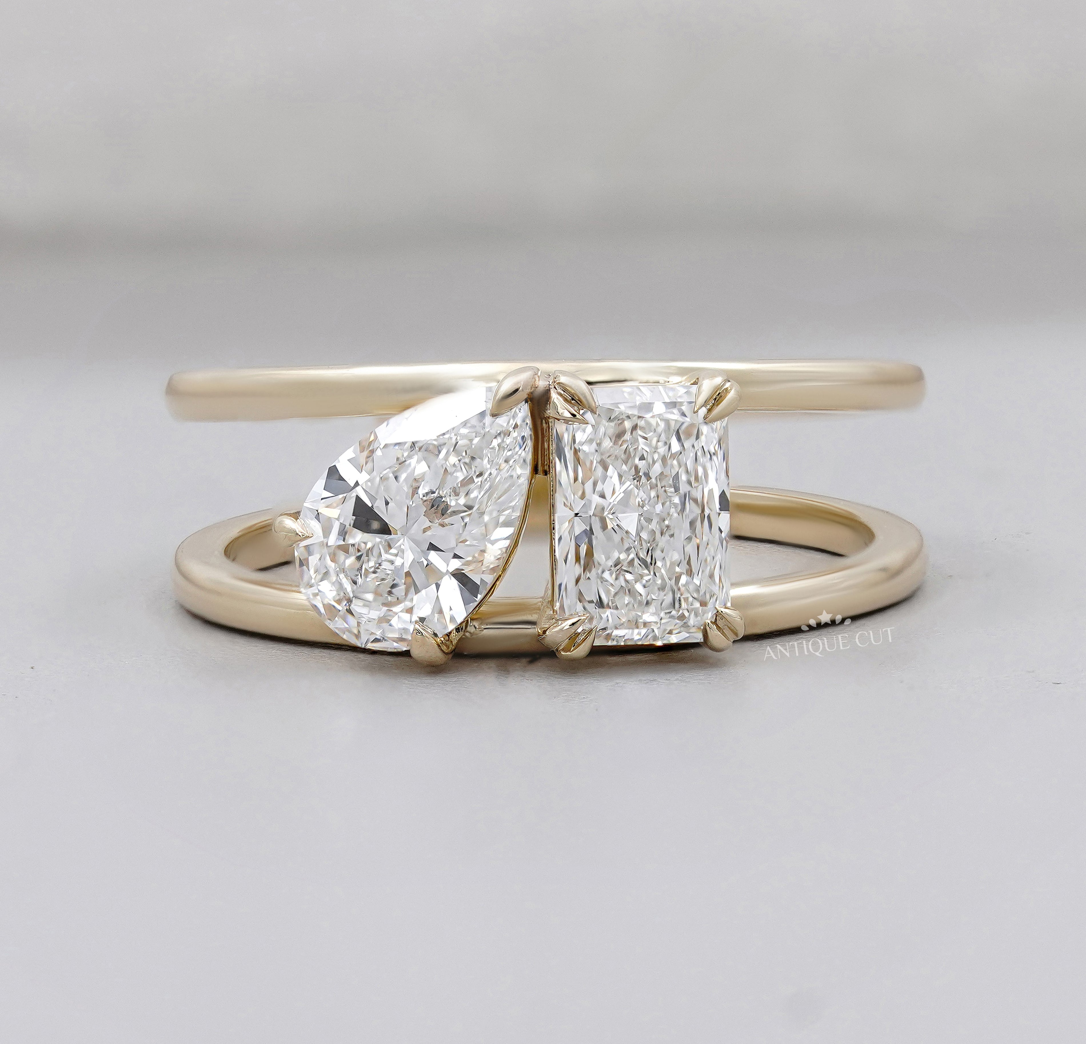 Pear Radiant Toi Et Moi Diamond Engagement Ring