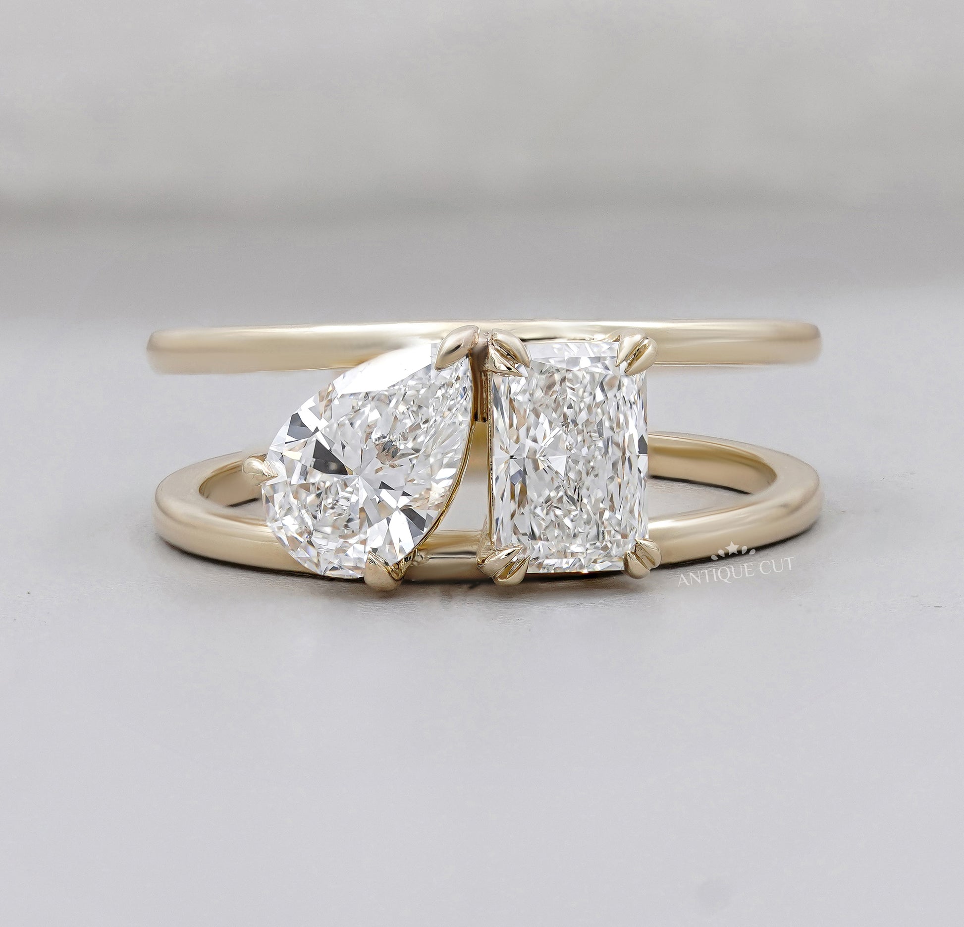 Pear Radiant Toi Et Moi Diamond Engagement Ring