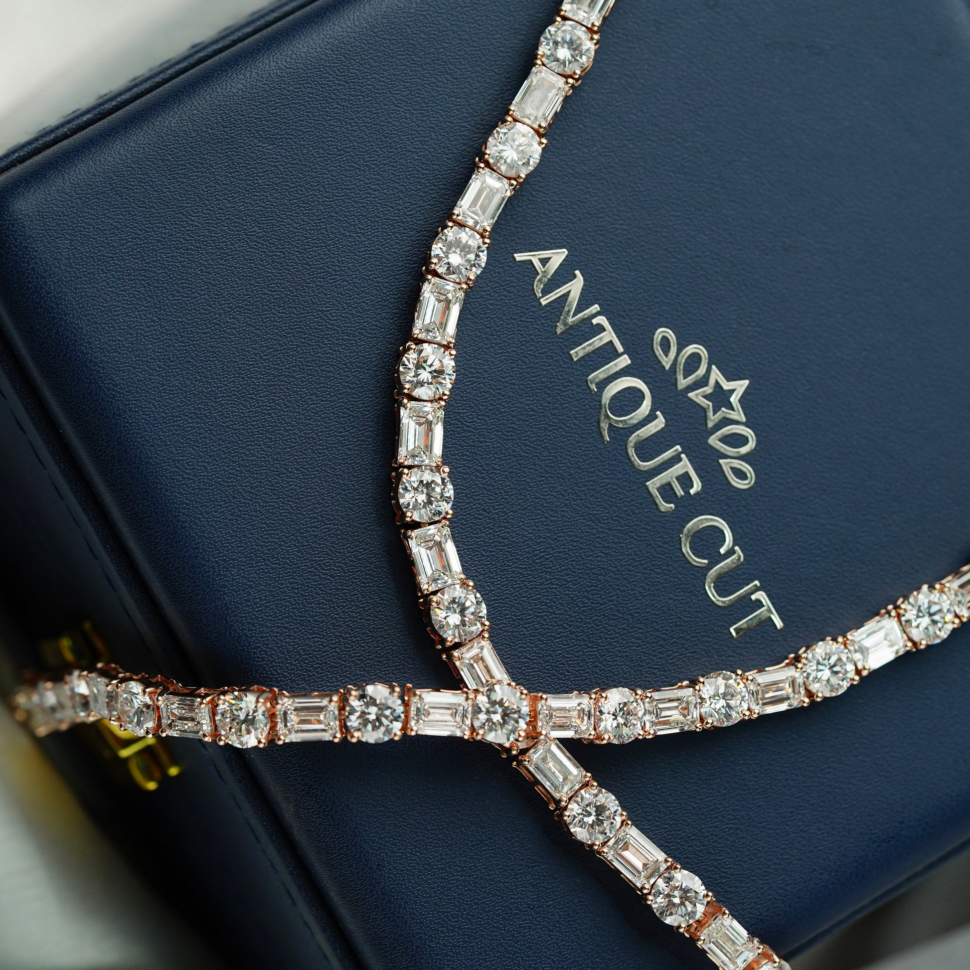Emerald And Round 80.00tcw Lab Grown Diamond Tennis Necklace, EF color, VS Clarity