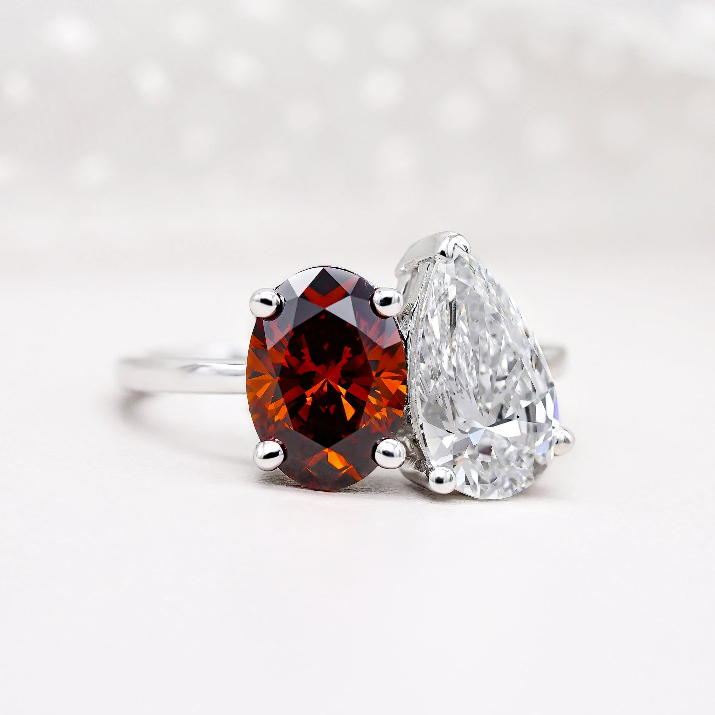 Lab-grown oval fancy red diamond pear diamond ring