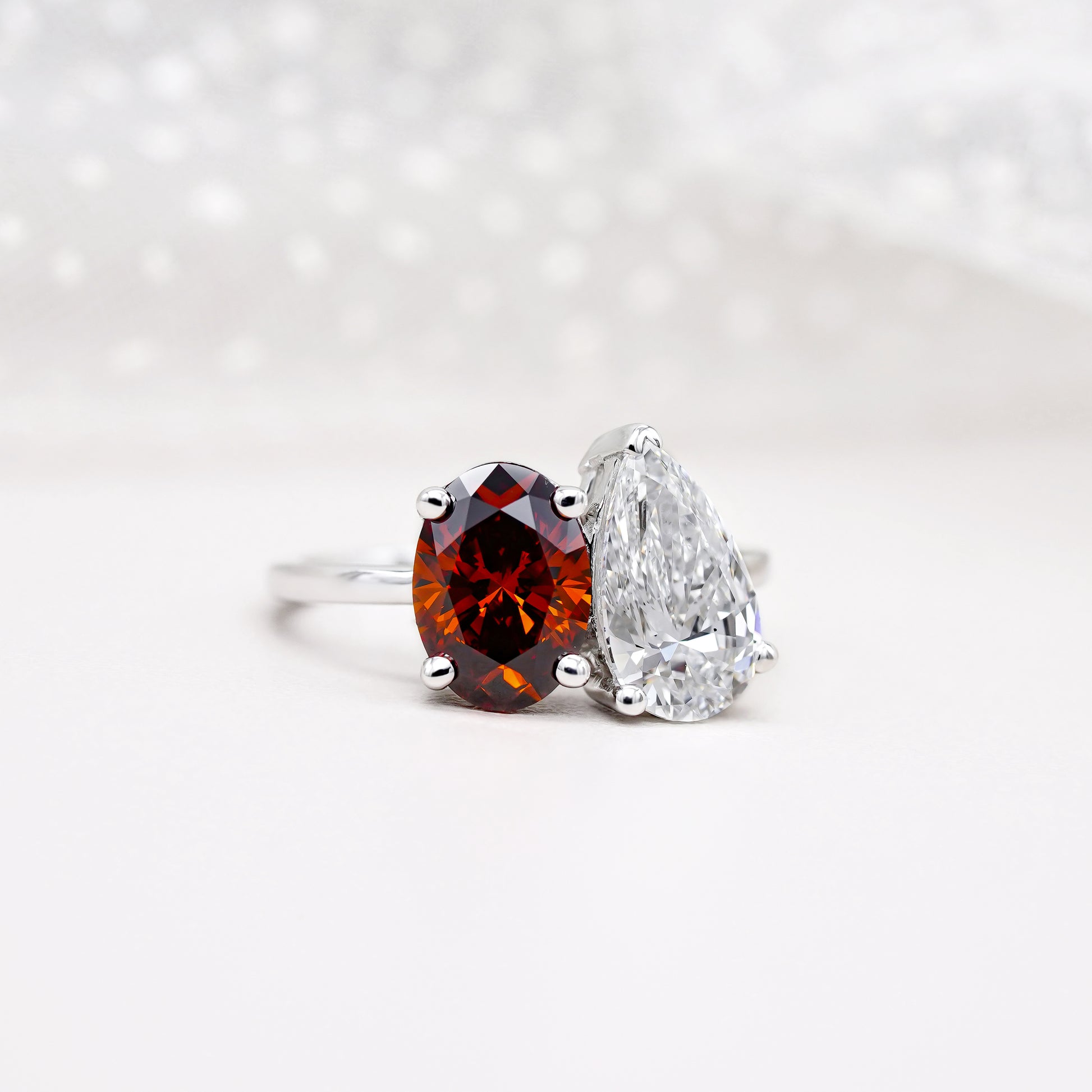 Oval Fancy Red And Pear 3.00tcw Lab Diamond Toi Et Moi Ring | IGI Certified VS Clarity