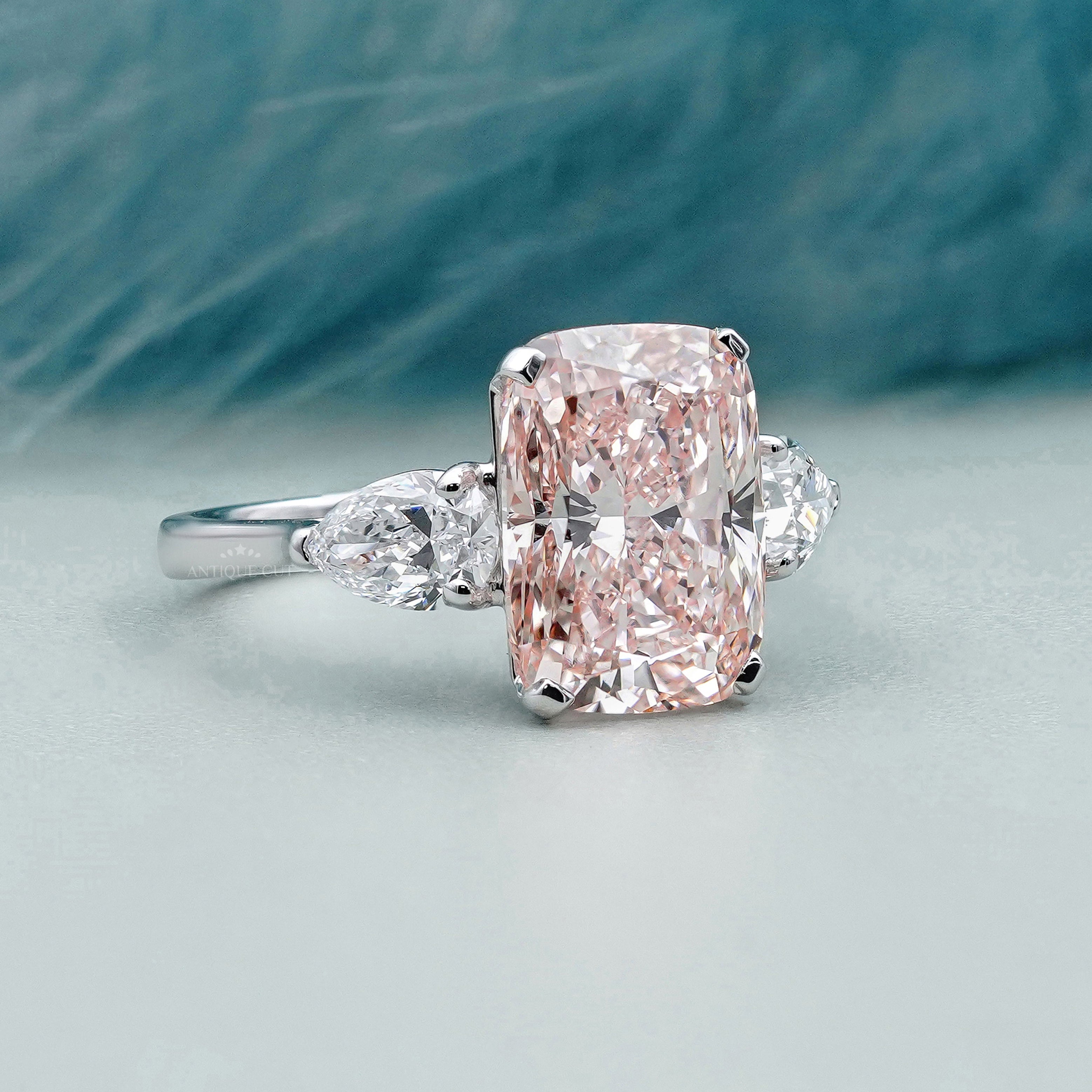 Cushion Fancy Pink Diamond Ring With three-stone | IGI Certified