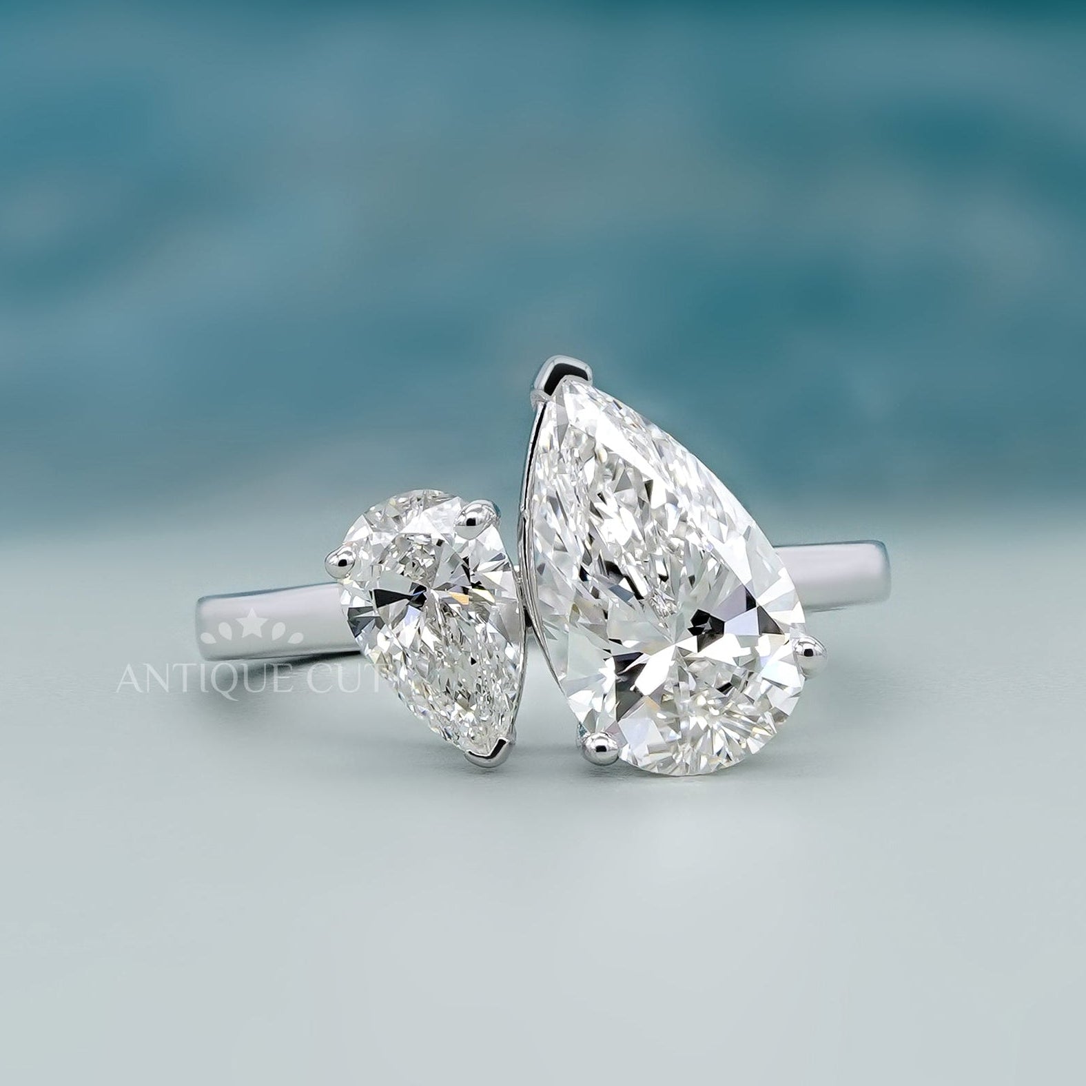 Double pear shaped toi et moi diamond ring white gold