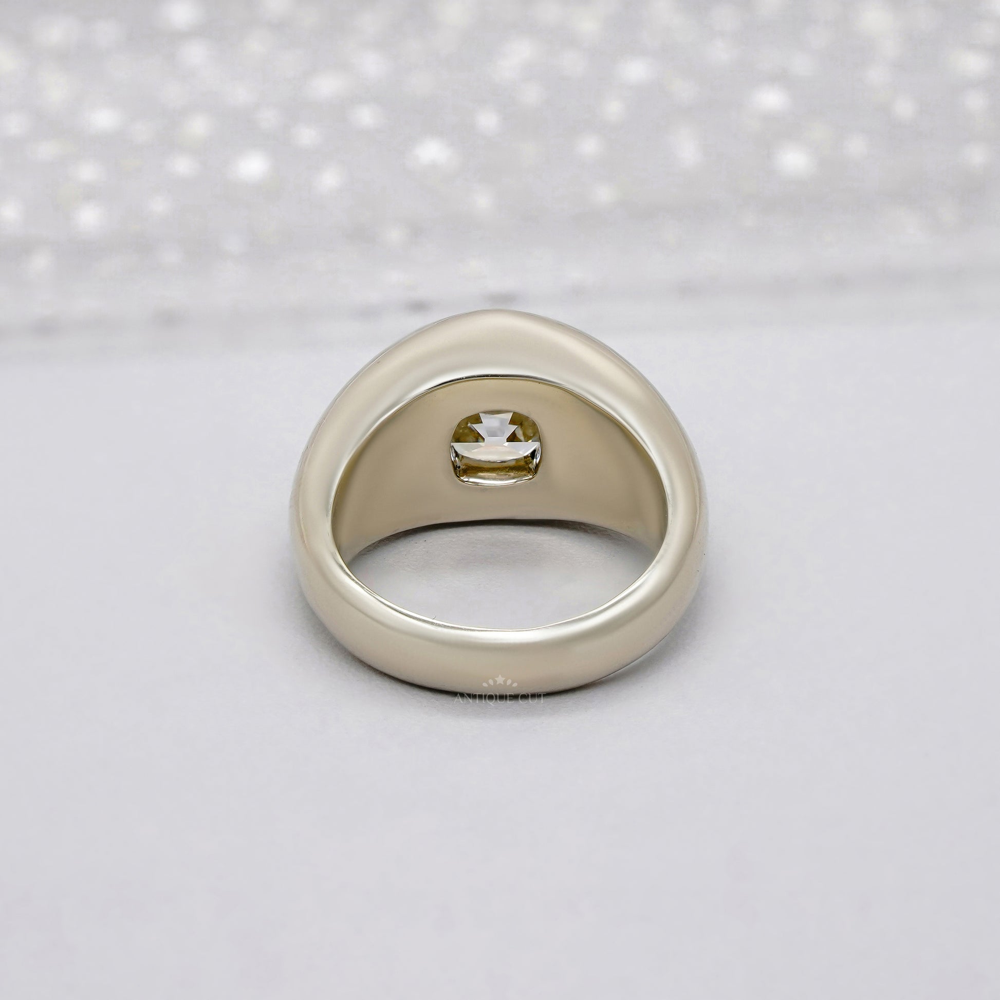 Cushion 3.70tcw Lab Diamond Ring | Baguette Side Stones | Signet Style | IGI Certified