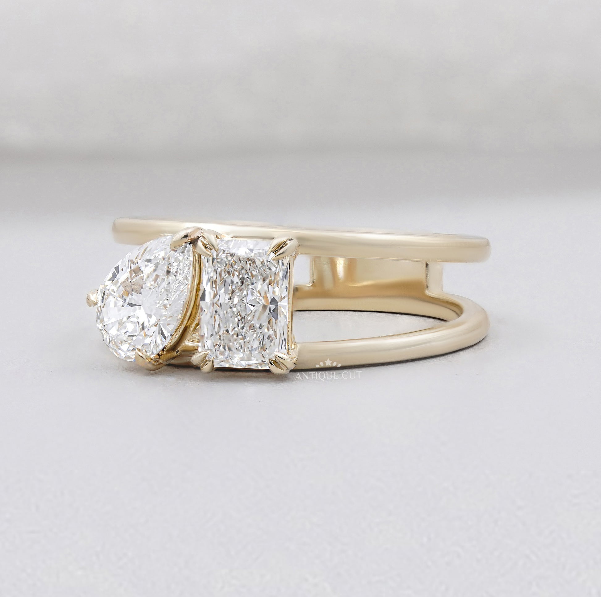 Pear Radiant Toi Et Moi Diamond Engagement Ring