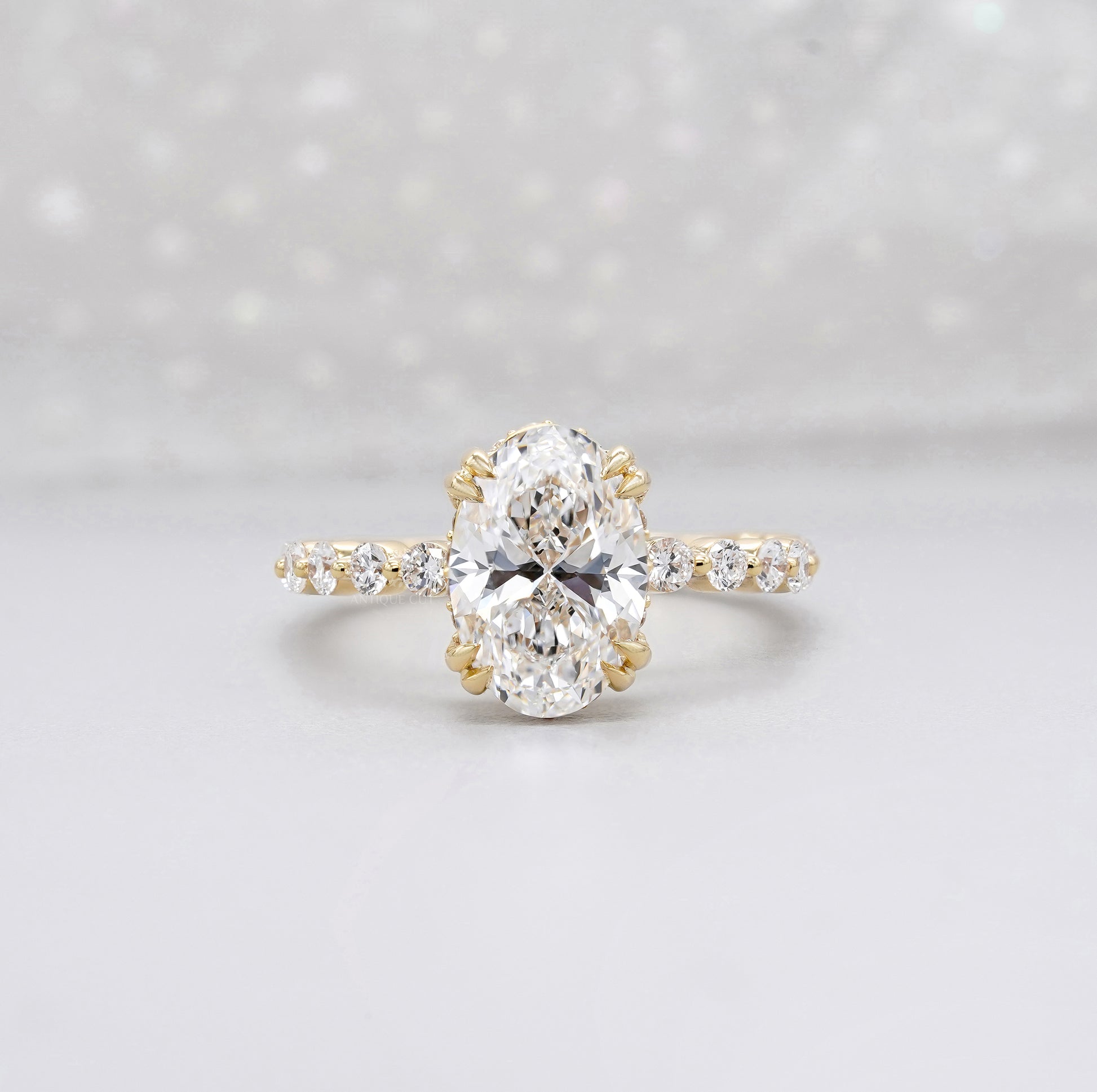 Oval 3.00tcw Lab Grown Diamond Engagement Ring | 2.40ct Oval Center + 0.60ct Side Stones | IGI Certified | Yellow Gold