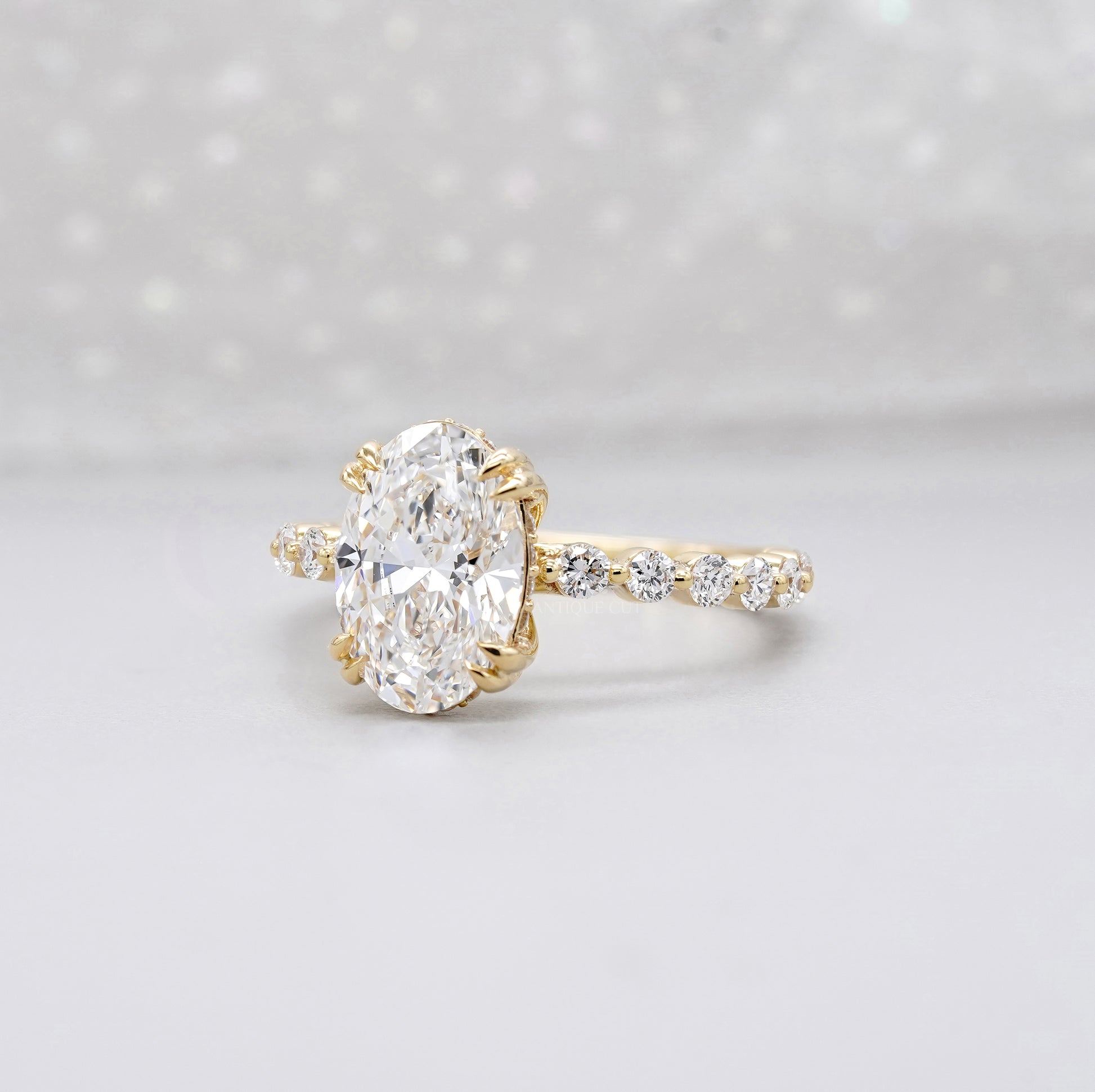 Oval 3.00tcw Lab Grown Diamond Engagement Ring | 2.40ct Oval Center + 0.60ct Side Stones | IGI Certified | Yellow Gold