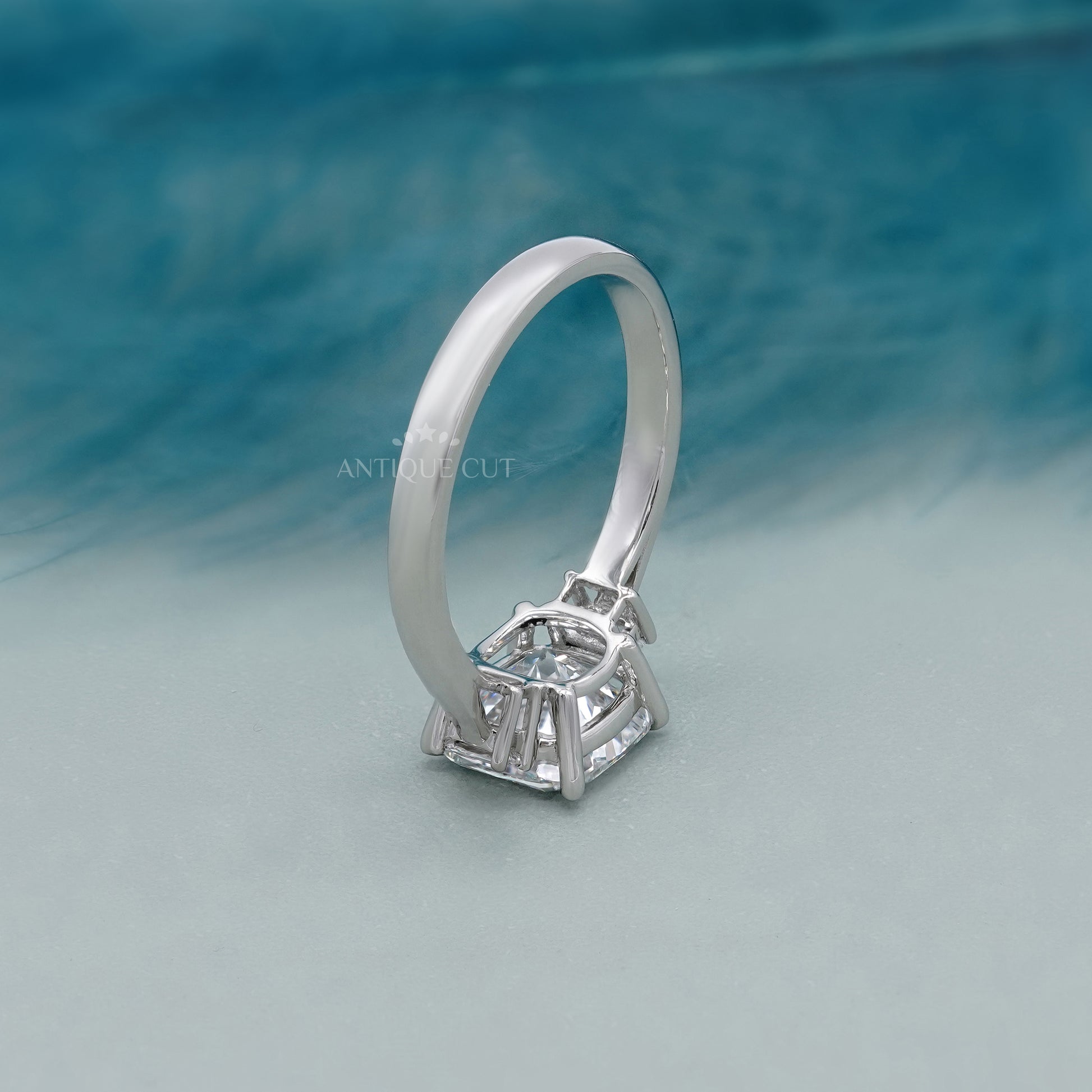 4.00ct Cushion Cut Diamond Engagement Ring | Three Stone Ring with 0.30ct Side Diamonds | Platinum / White Gold Bridal Jewelry