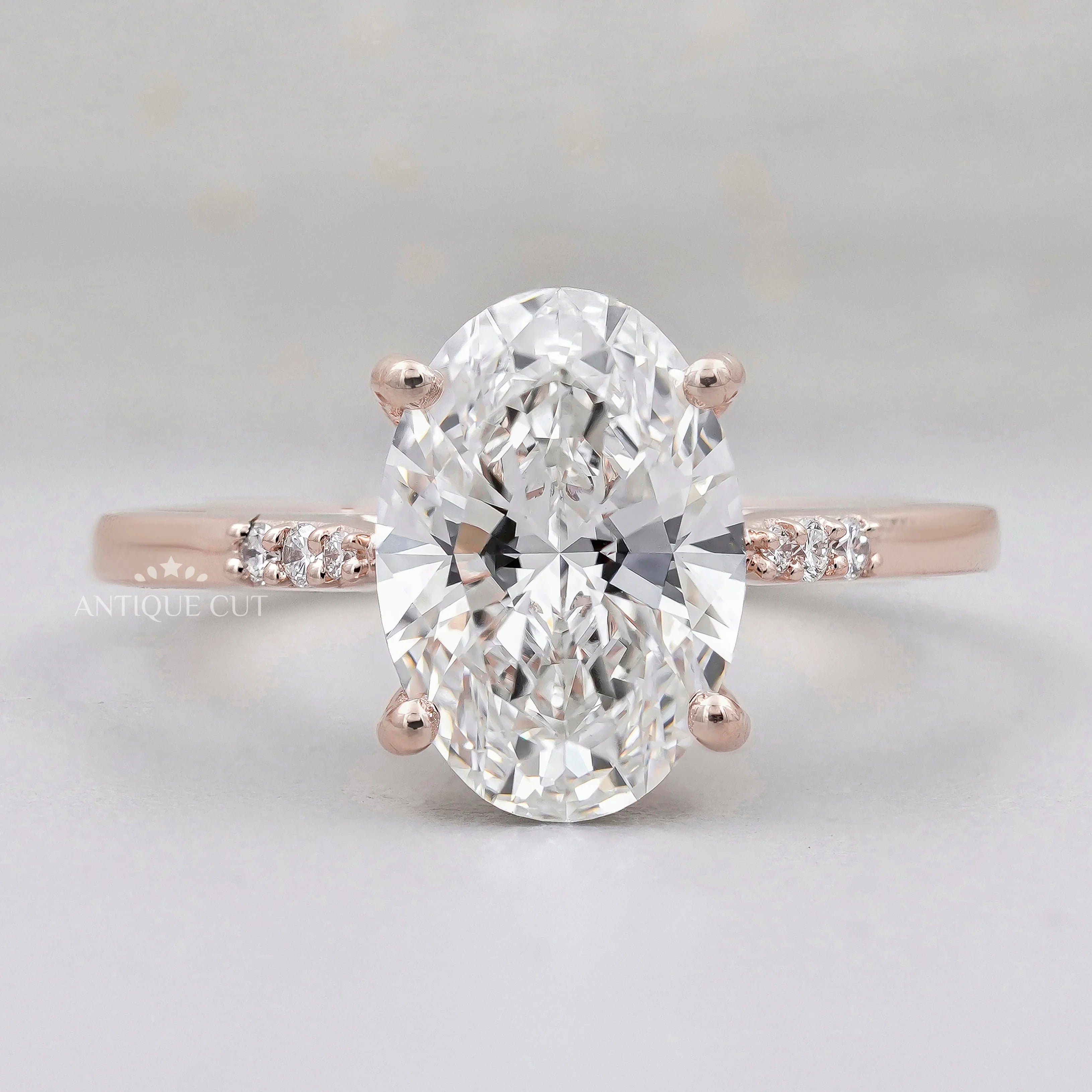 Oval Diamond Engagement Ring with Pave Diamond Band in Rose Gold | IGI Certified