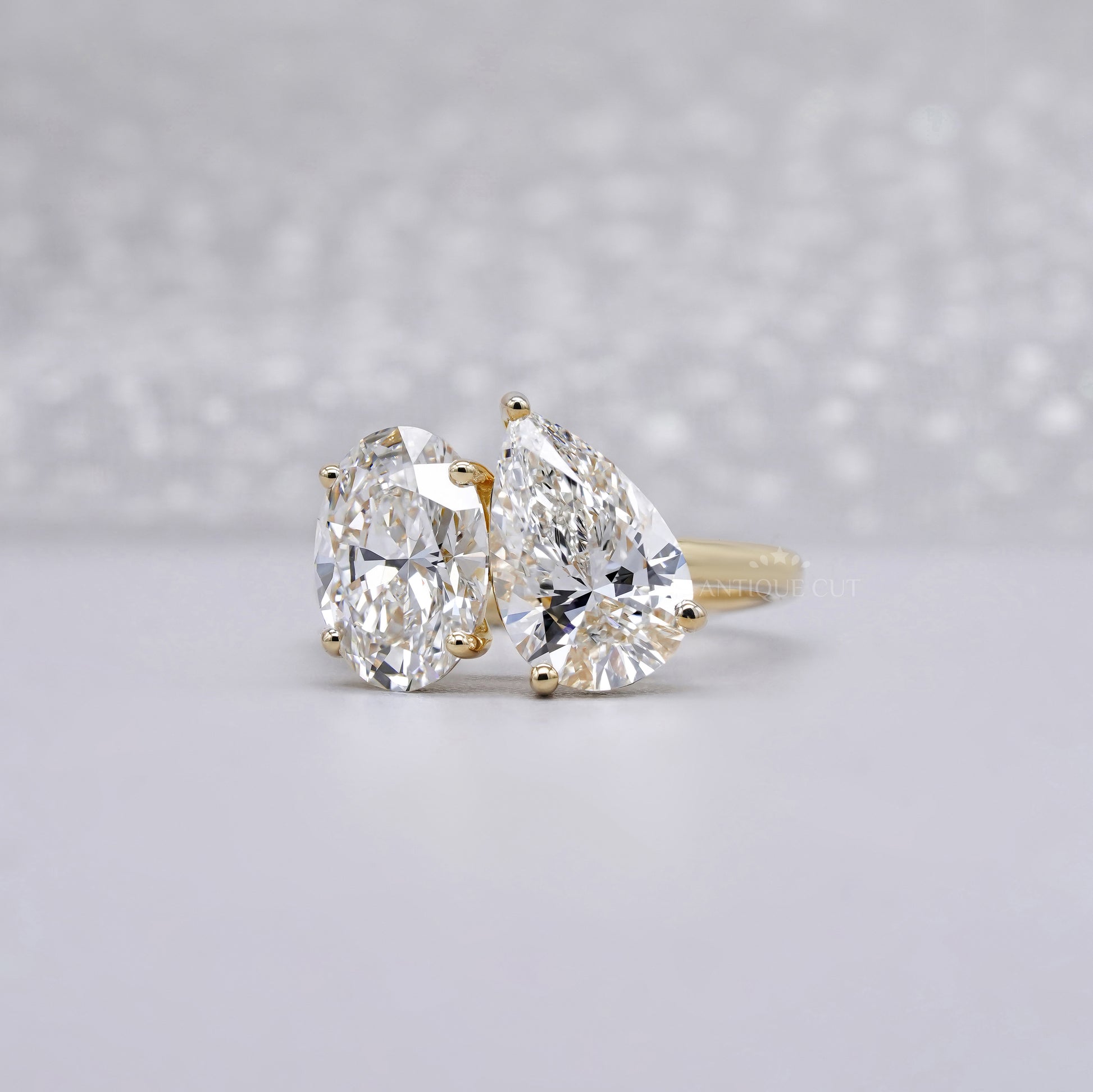 Toi et Moi 4.00tcw Lab Grown Diamond Ring | Oval & Pear | IGI Certified | Yellow Gold