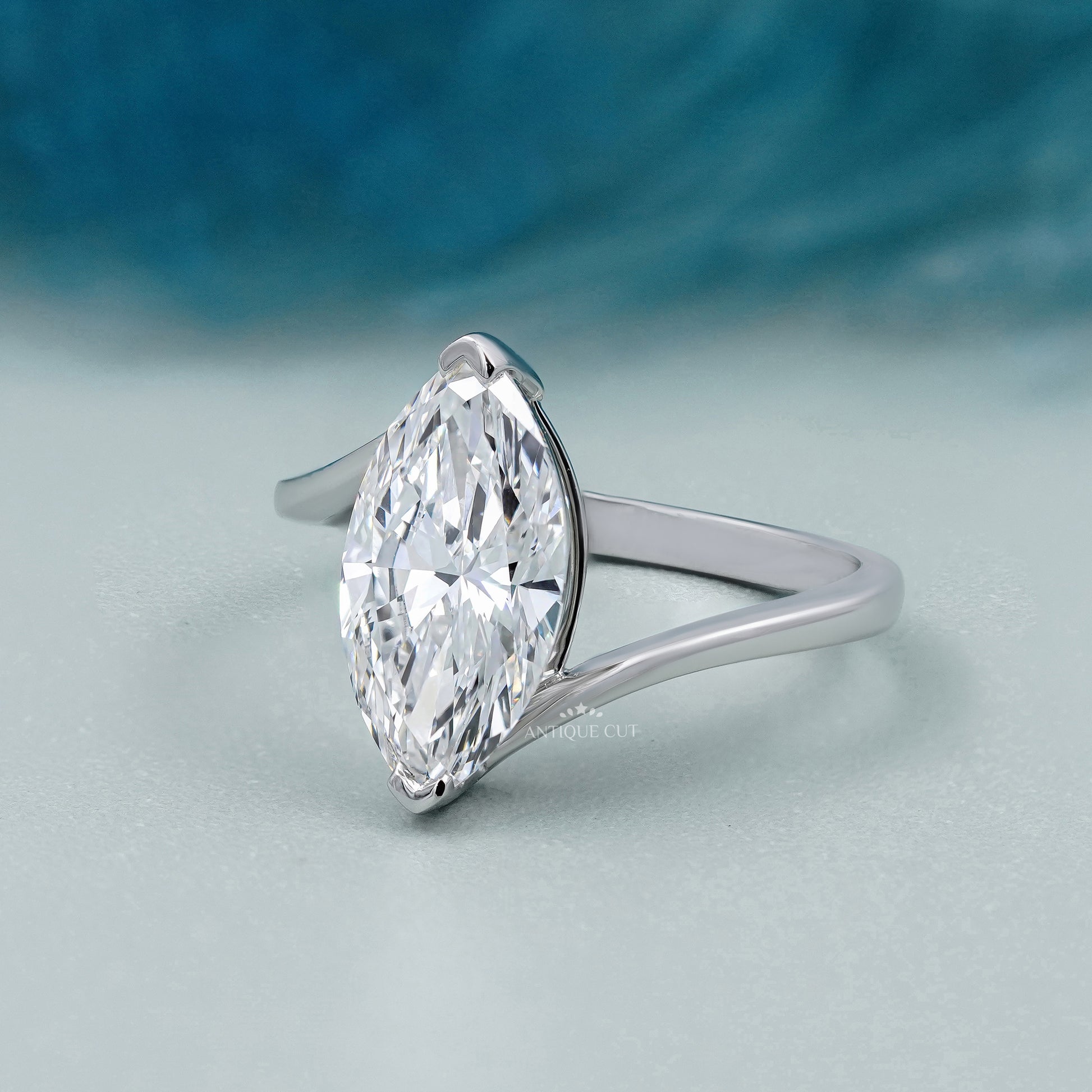 Bypass Setting Marquise Cut Engagement Ring | Solitaire Diamond V-Prongs in Yellow Gold