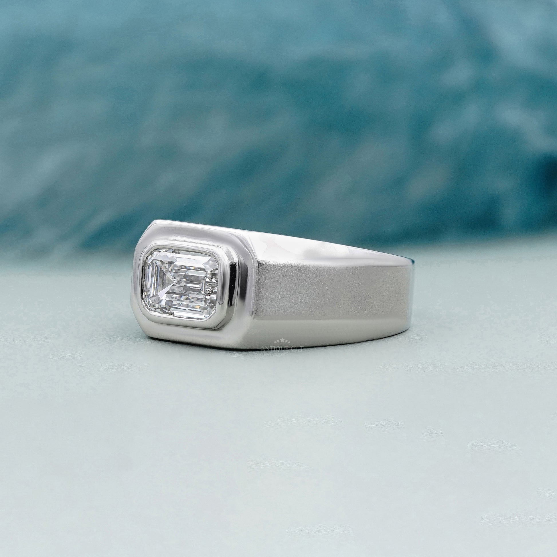 Men’s Emerald Cut 2.00ct East West Lab Grown Diamond Ring | Bezel Set Band | IGI Certified