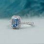 Lab grown fancy blue diamond ring white gold pave band
