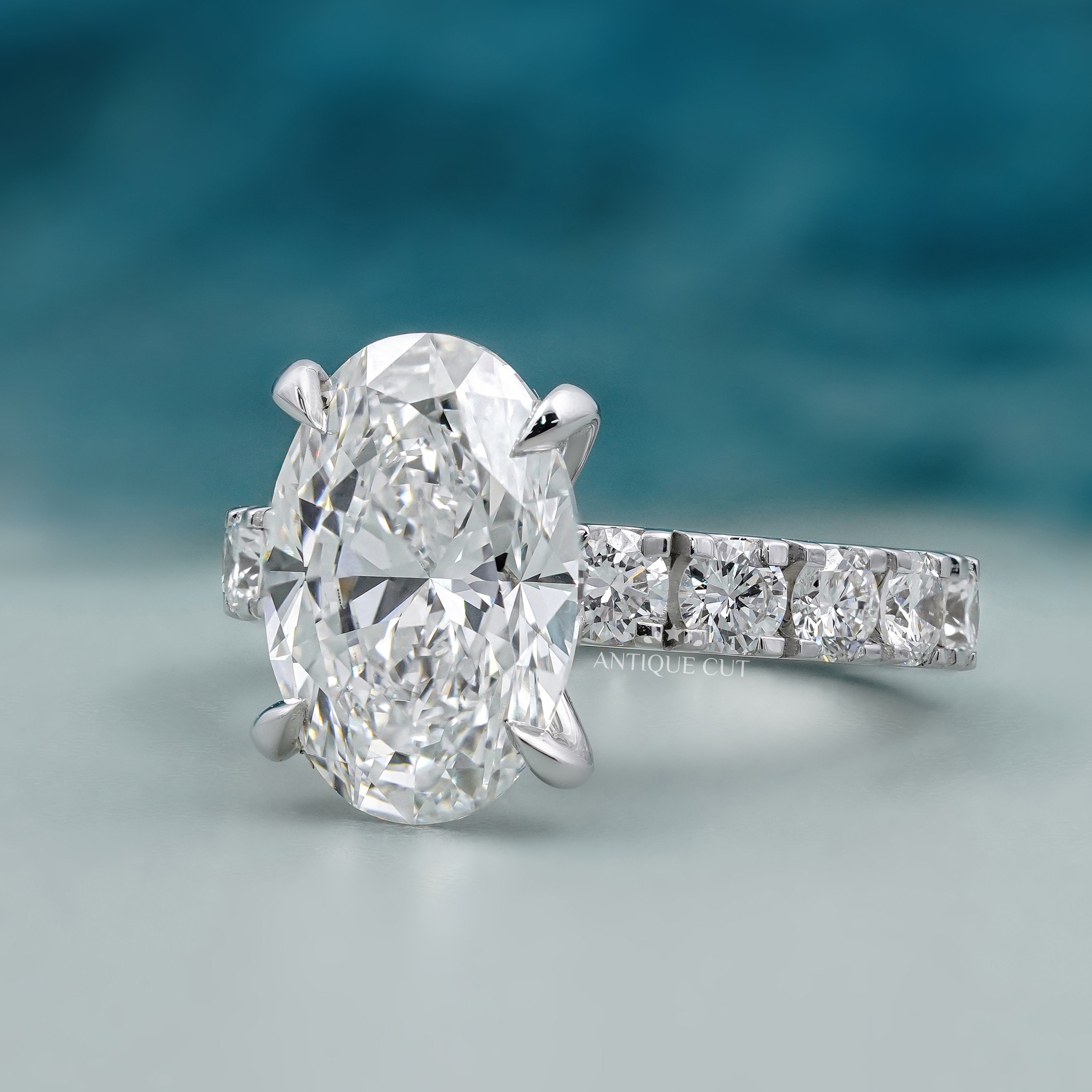Lab grown oval diamond ring with prong setting