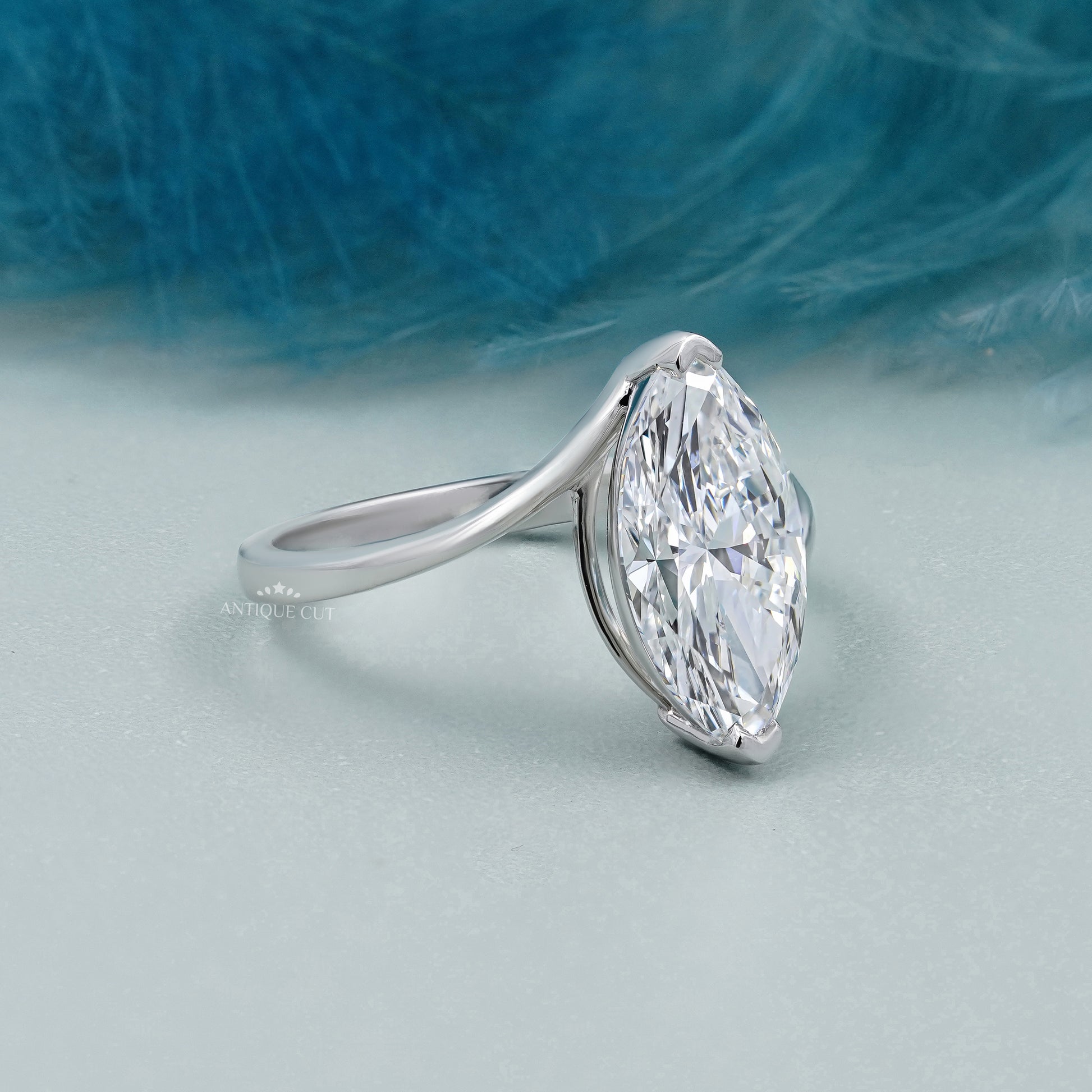Bypass Setting Marquise Cut Engagement Ring | Solitaire Diamond V-Prongs in Yellow Gold
