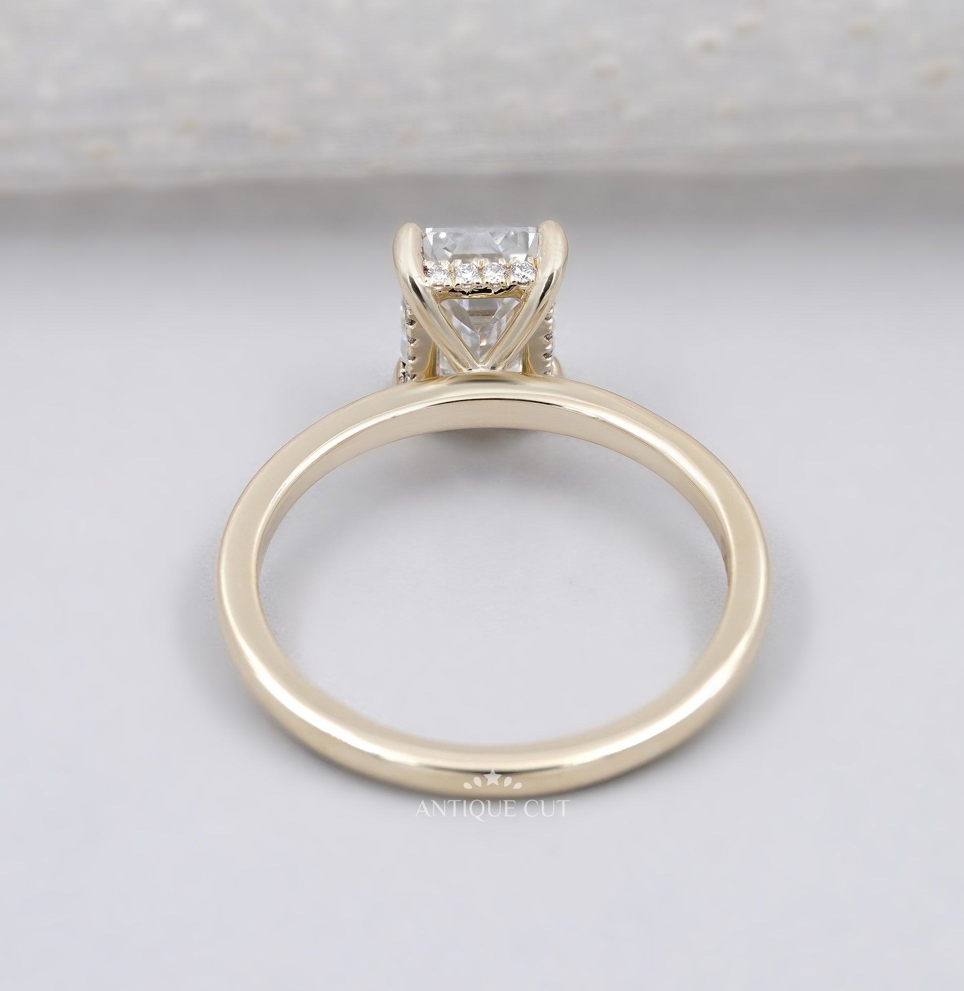 Yellow Gold Hidden Halo Emerald Cut Engagement Ring
