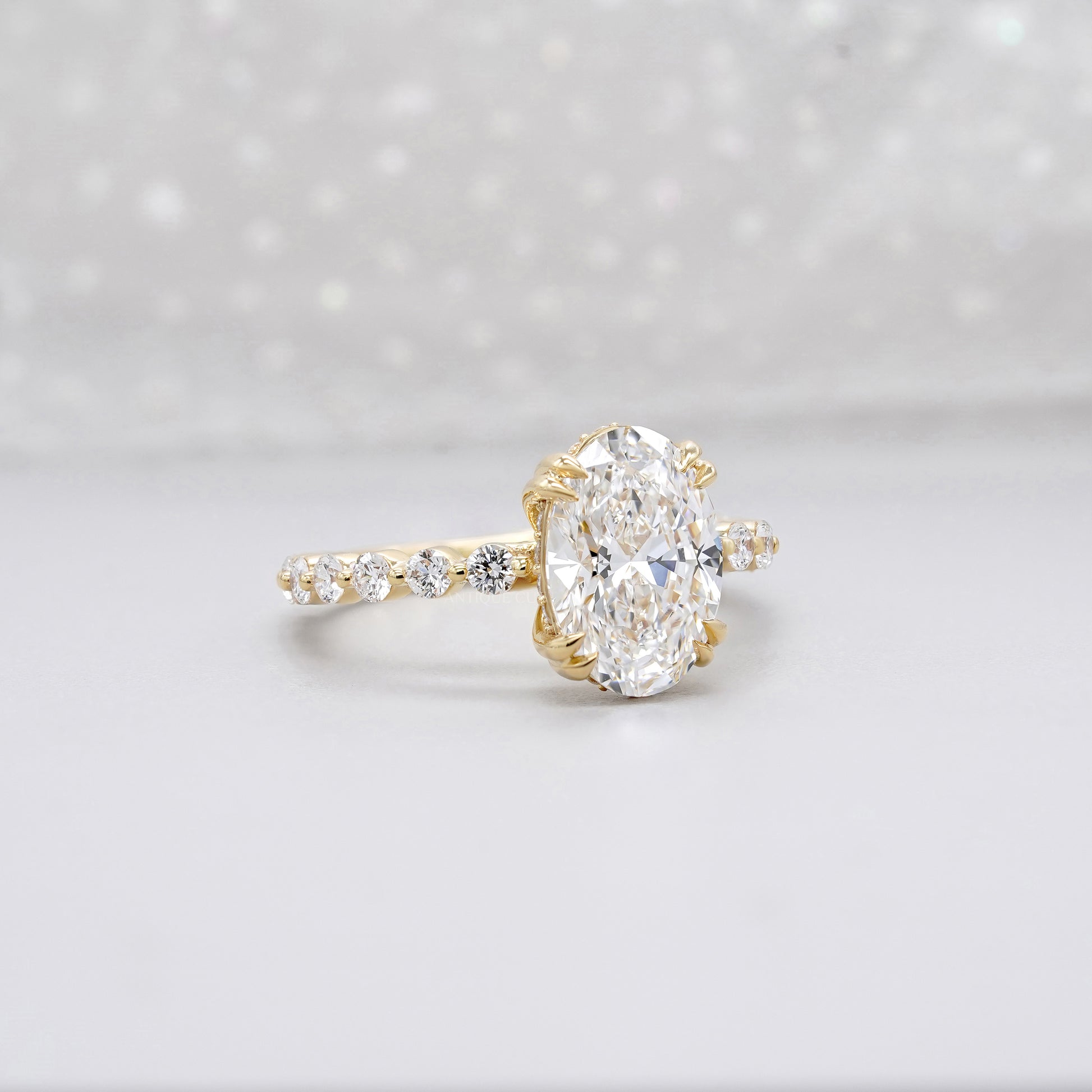 Oval 3.00tcw Lab Grown Diamond Engagement Ring | 2.40ct Oval Center + 0.60ct Side Stones | IGI Certified | Yellow Gold
