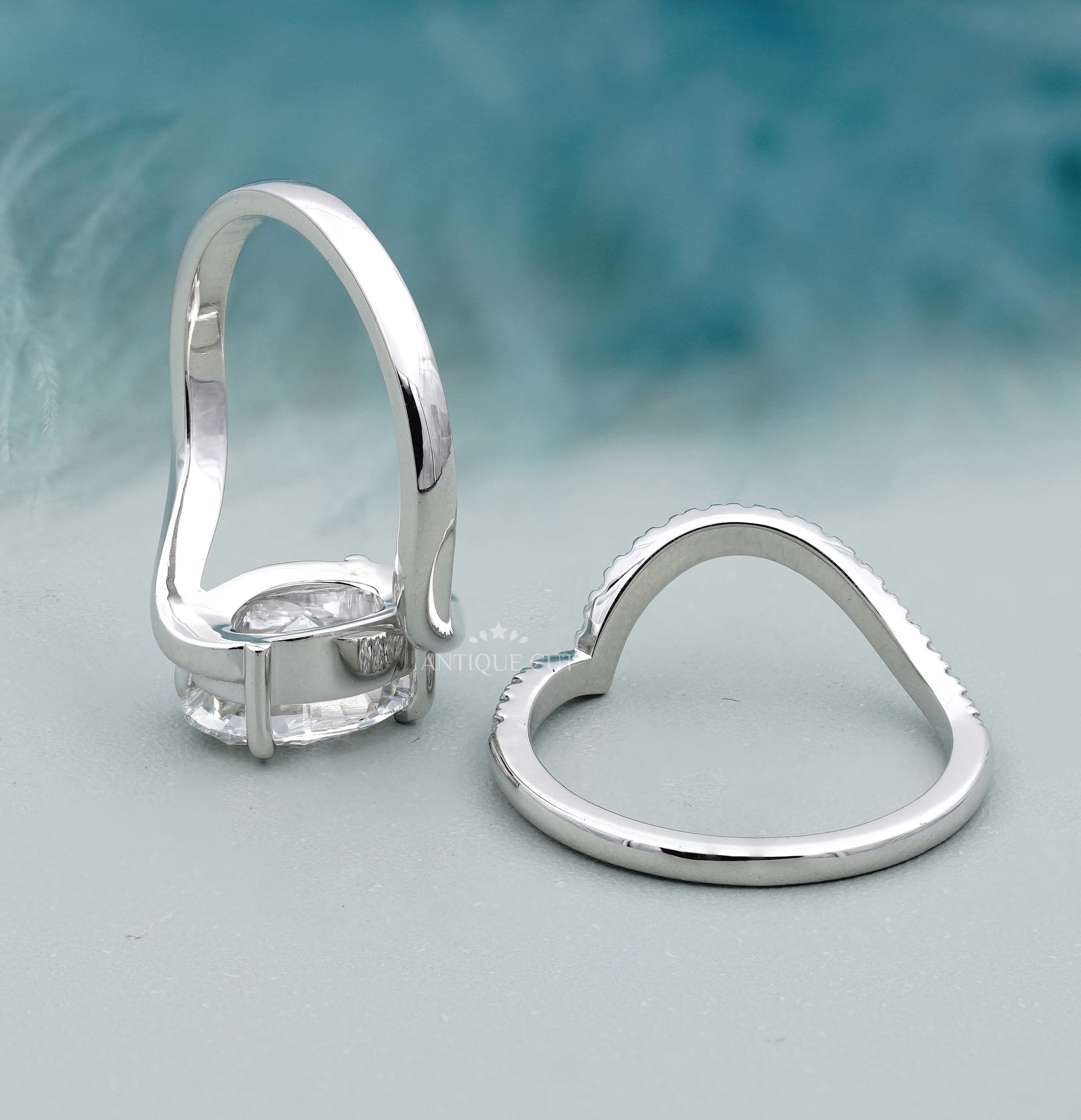 Oval center stone bypass engagement ring custom made by Antiquecut