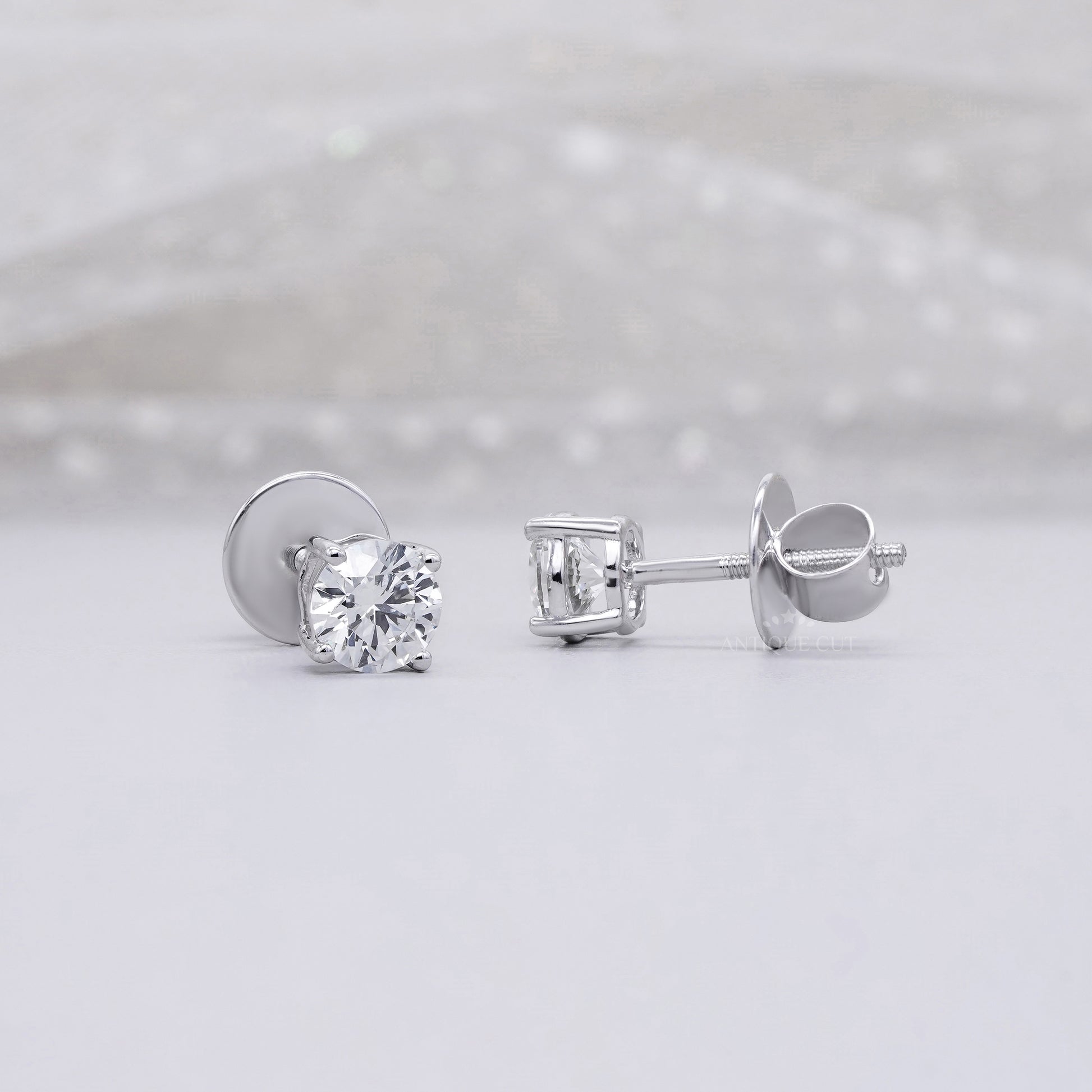1.00tcw Round Lab Diamond Stud Earrings | Classic White Gold Solitaire Setting