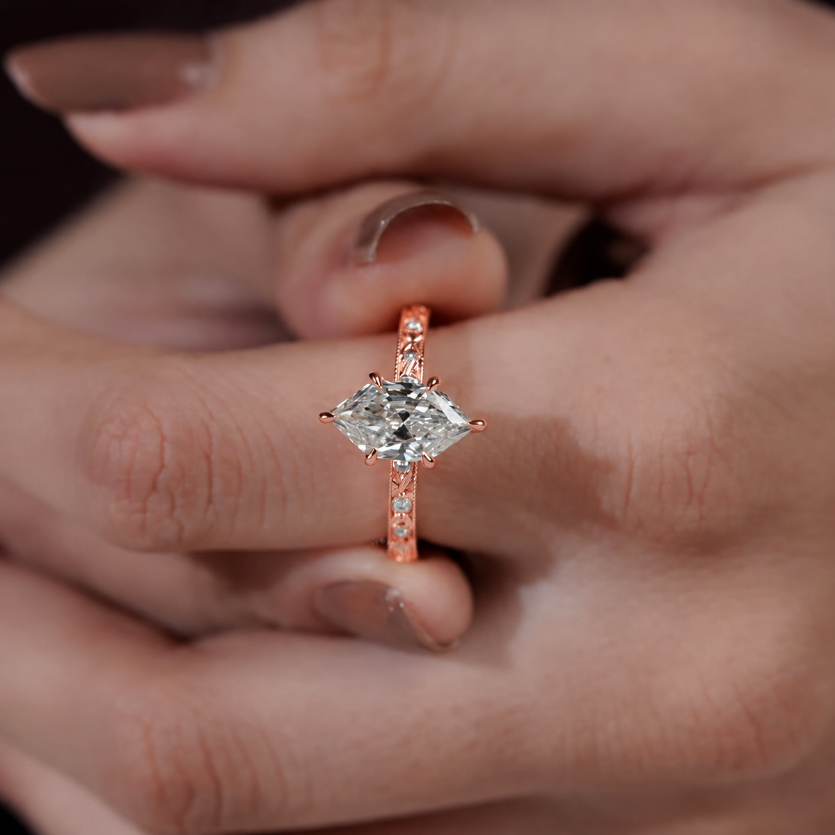 2.00 Carat Hexagon Lab Grown Diamond Vintage Art Deco Engagement Ring