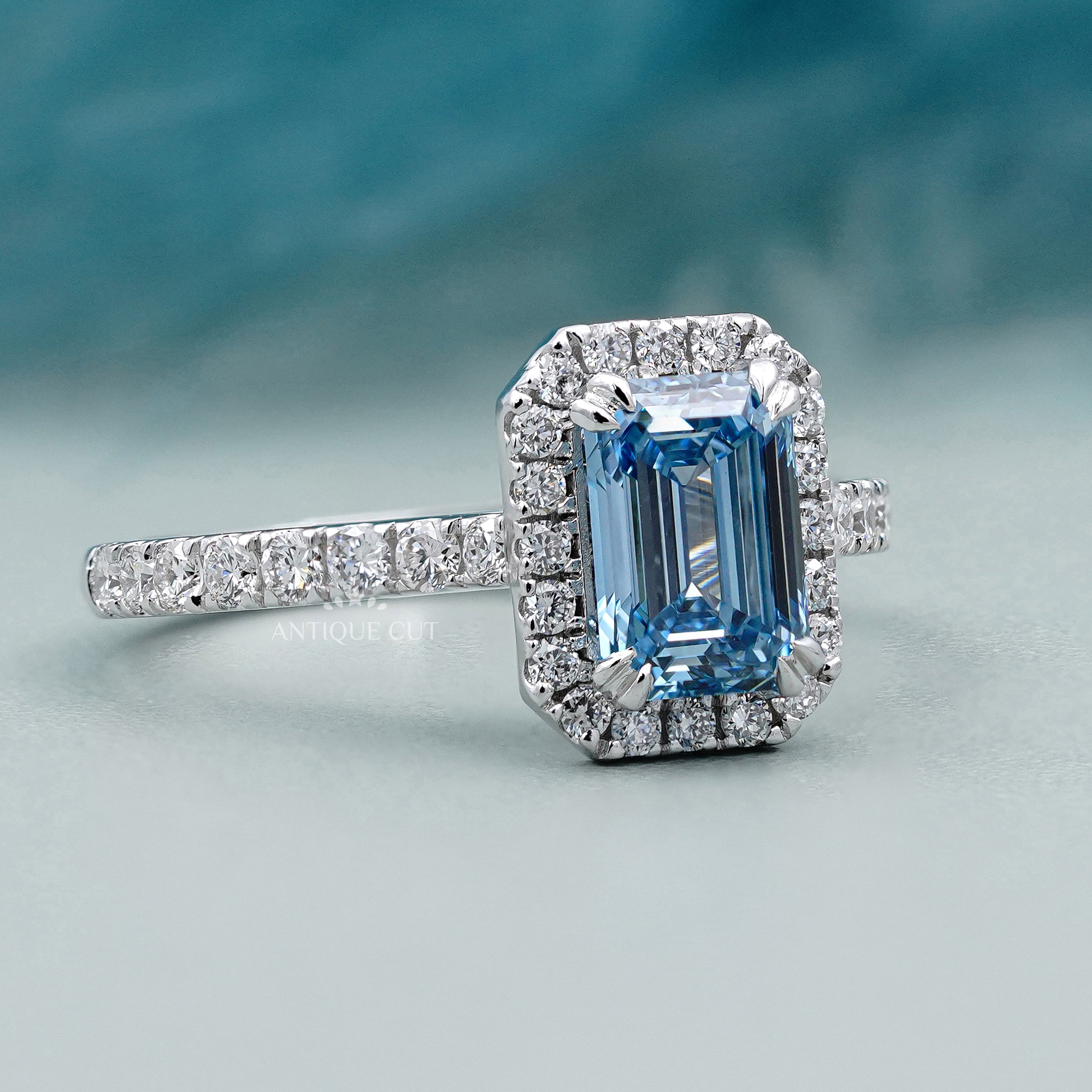 IGI certified fancy blue diamond ring double prong
