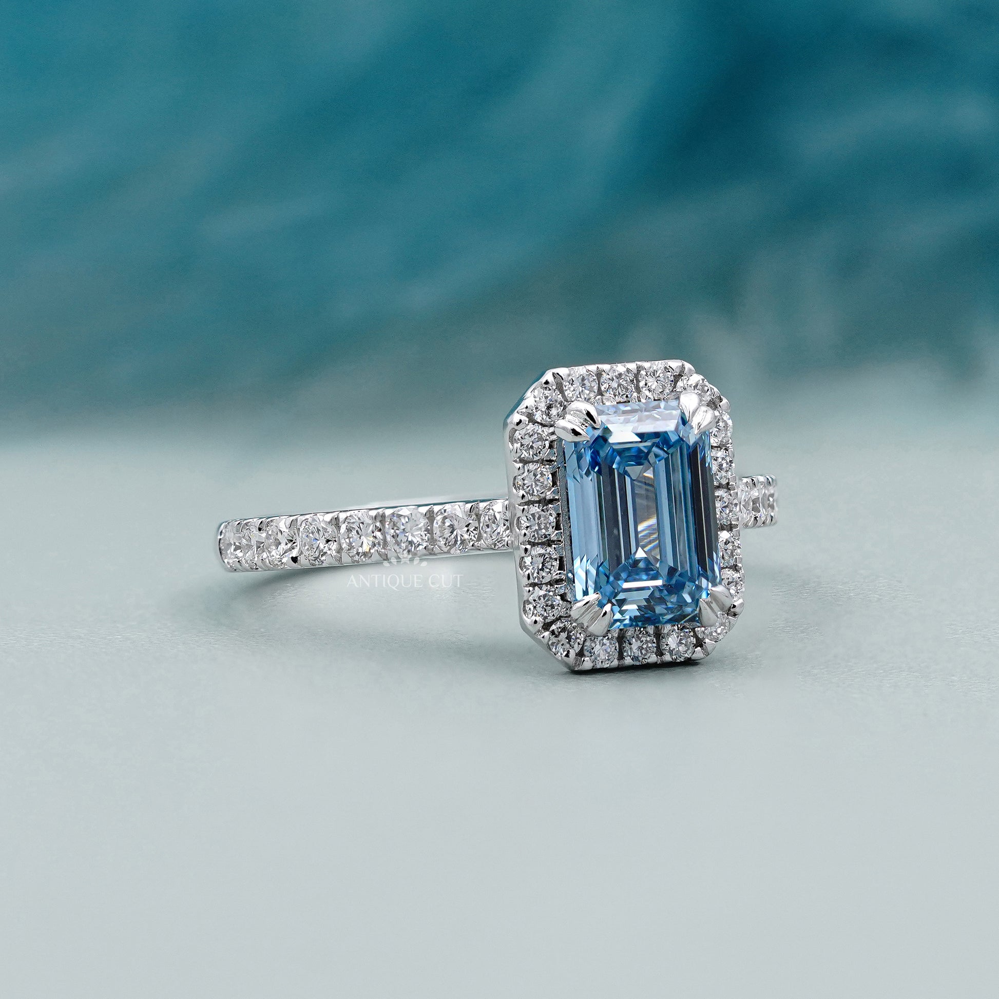 IGI certified fancy blue diamond ring double prong