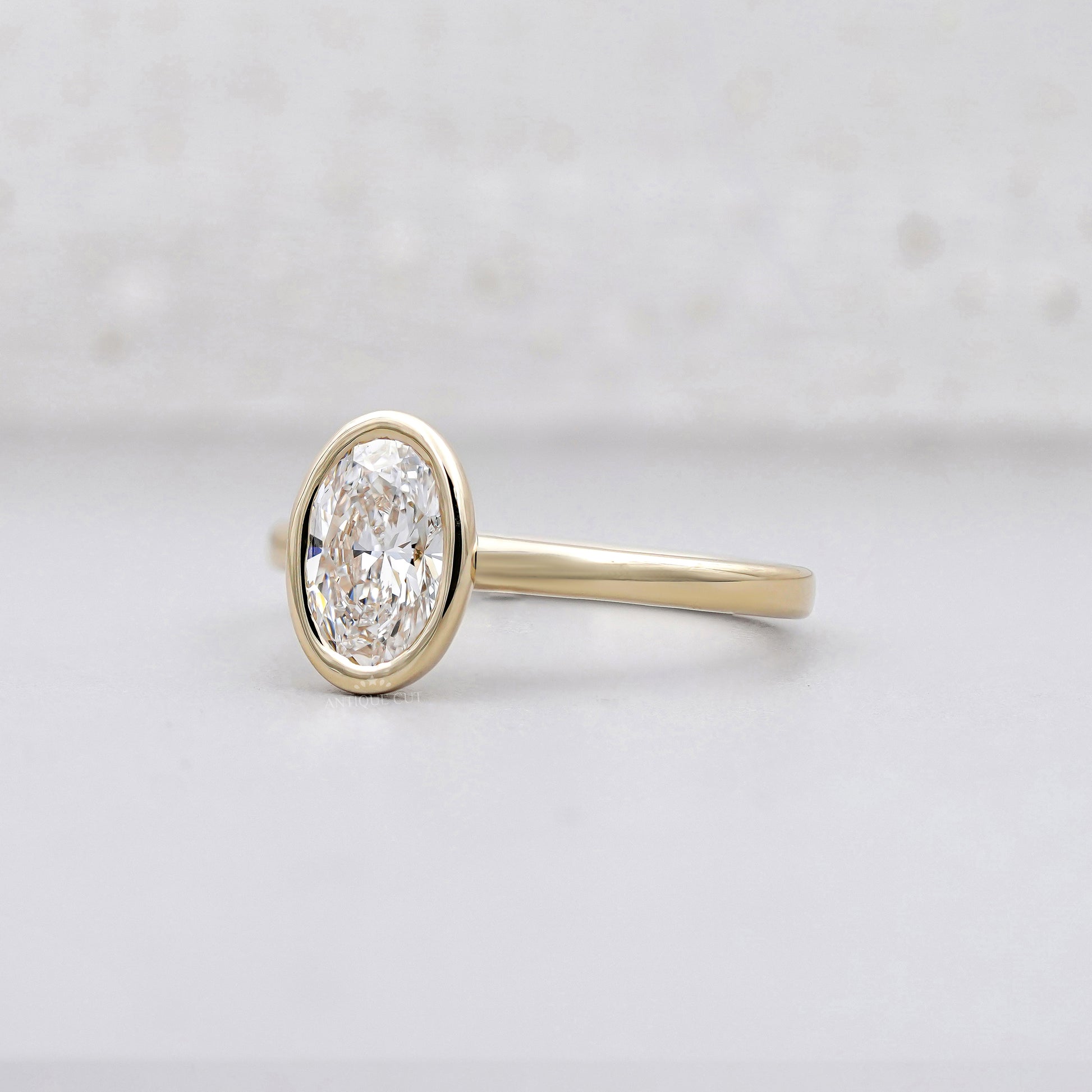1.50ct Oval Cut Diamond Ring | Bezel Set Solitaire | 14K Yellow Gold | Minimalist Engagement Ring | Antique Cut Fine Jewelry
